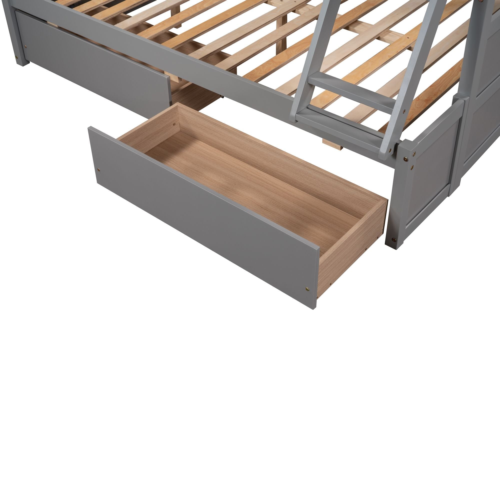 Space-Saving Twin Over Full Wood Bunk Bed with Storage Drawers, White Gray Espresso | Just Better Bunk Beds