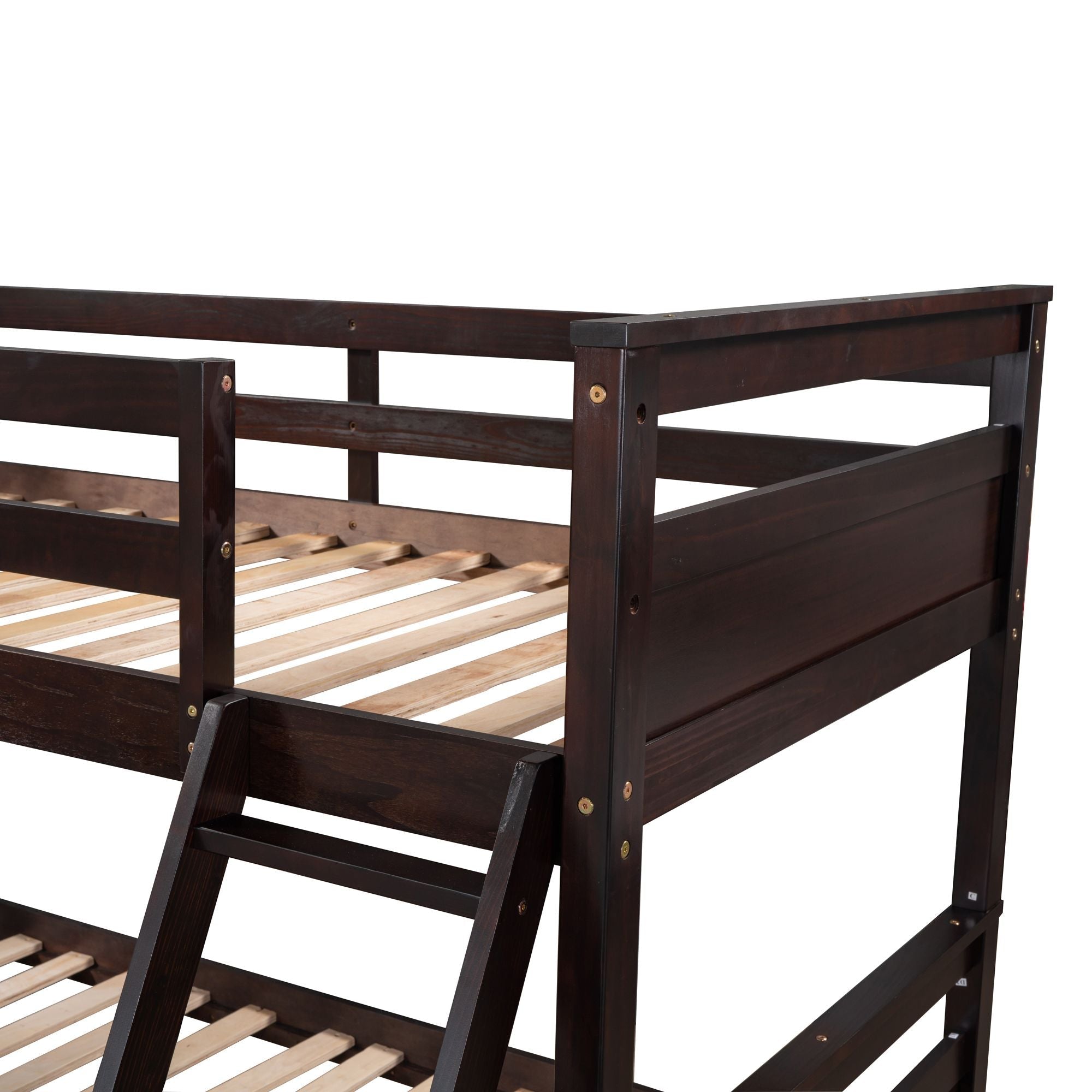 Space-Saving Twin Over Full Wood Bunk Bed with Storage Drawers, White Gray Espresso | Just Better Bunk Beds