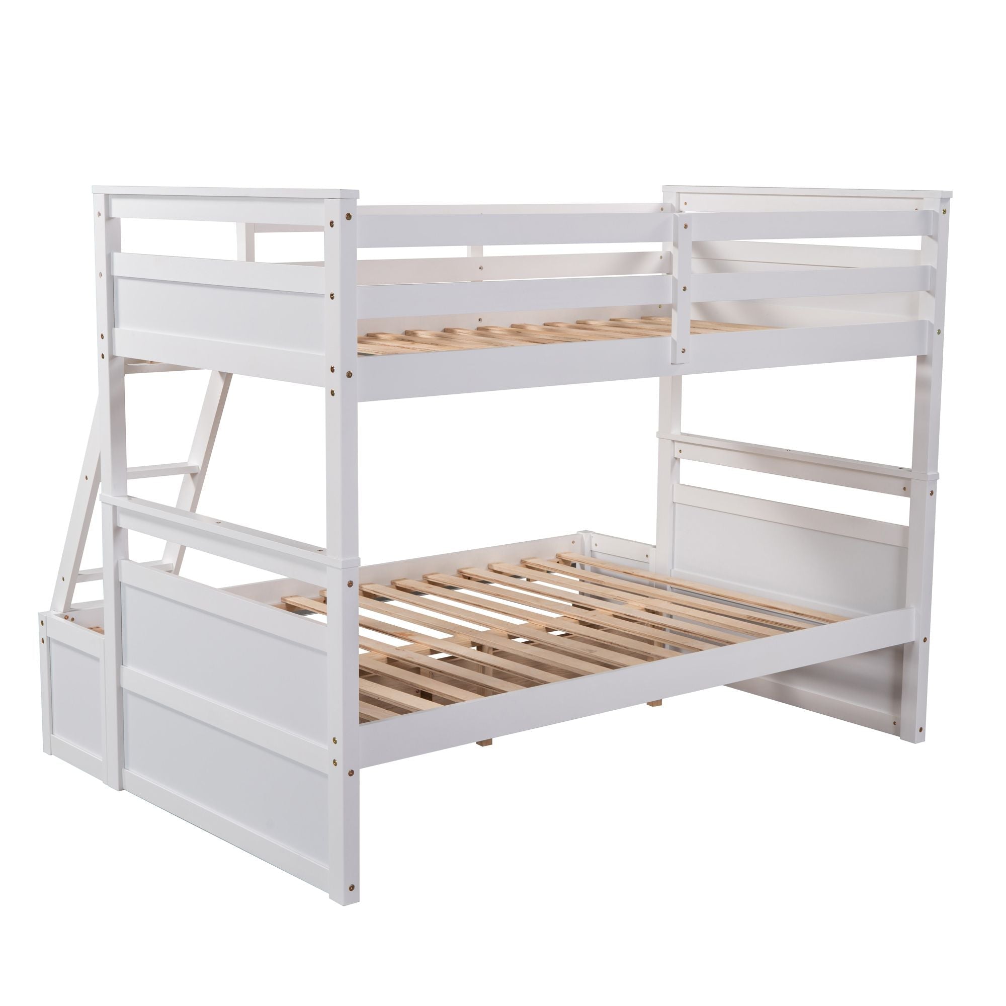 Space-Saving Twin Over Full Wood Bunk Bed with Storage Drawers, White Gray Espresso | Just Better Bunk Beds