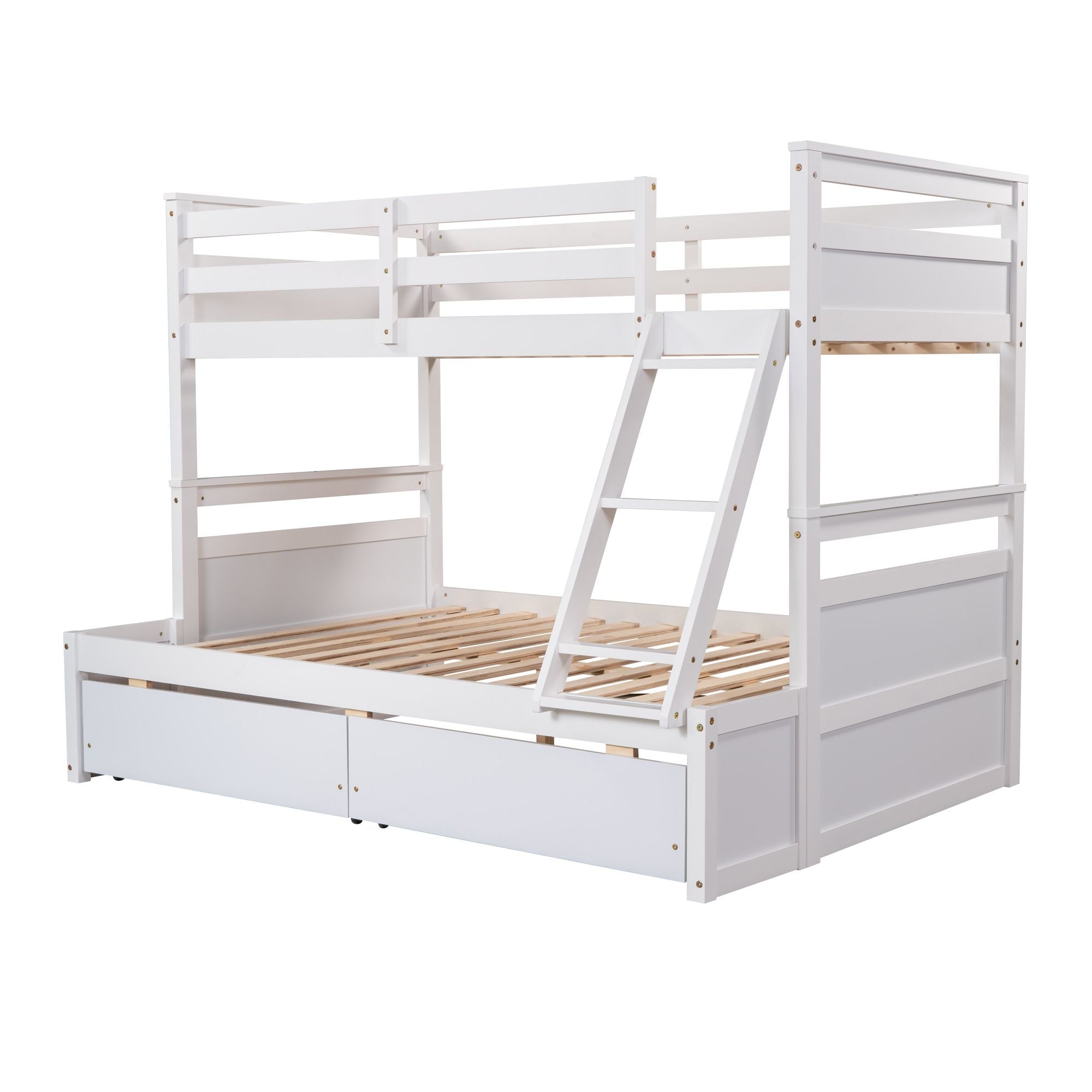 Space-Saving Twin Over Full Wood Bunk Bed with Storage Drawers, White Gray Espresso | Just Better Bunk Beds