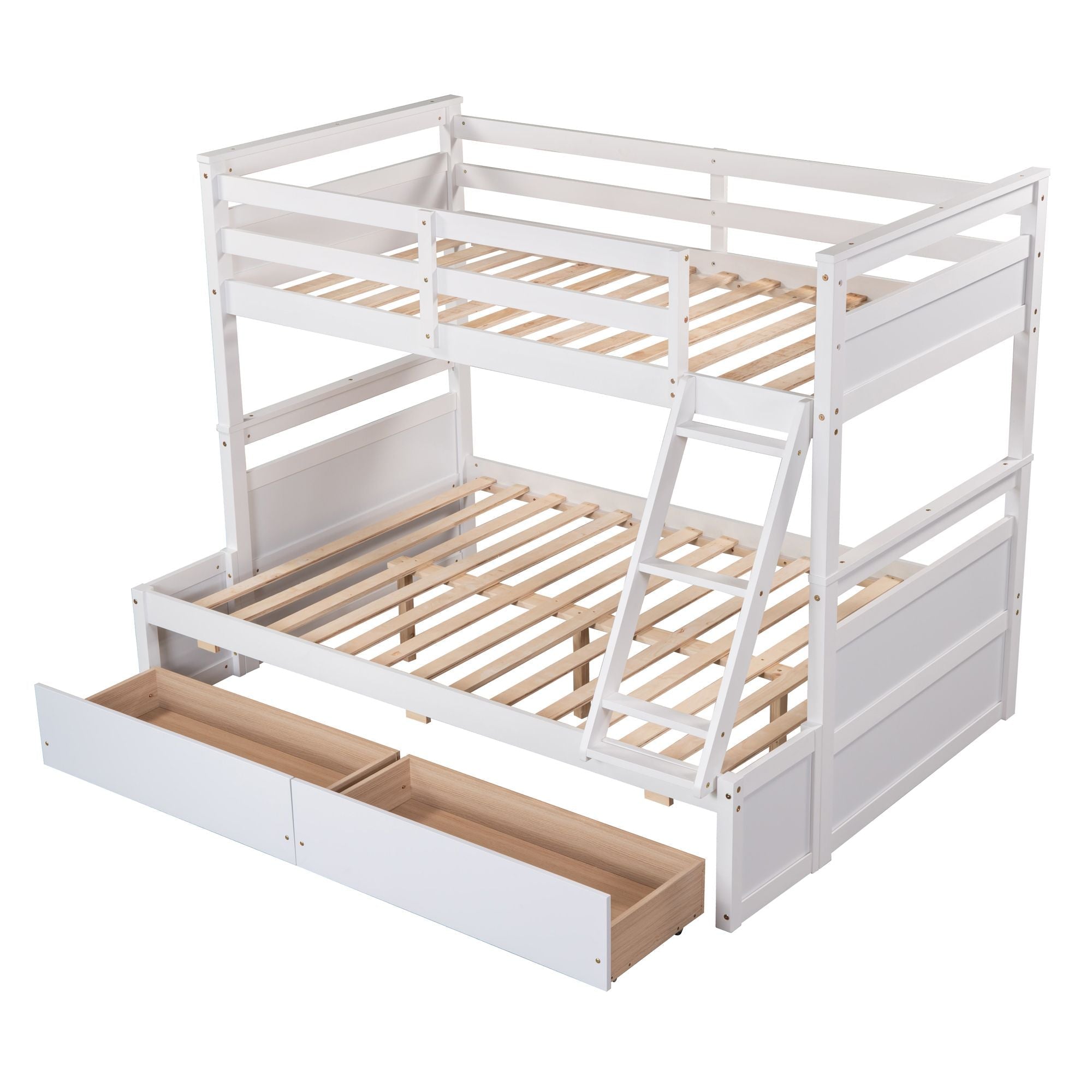 Space-Saving Twin Over Full Wood Bunk Bed with Storage Drawers, White Gray Espresso | Just Better Bunk Beds