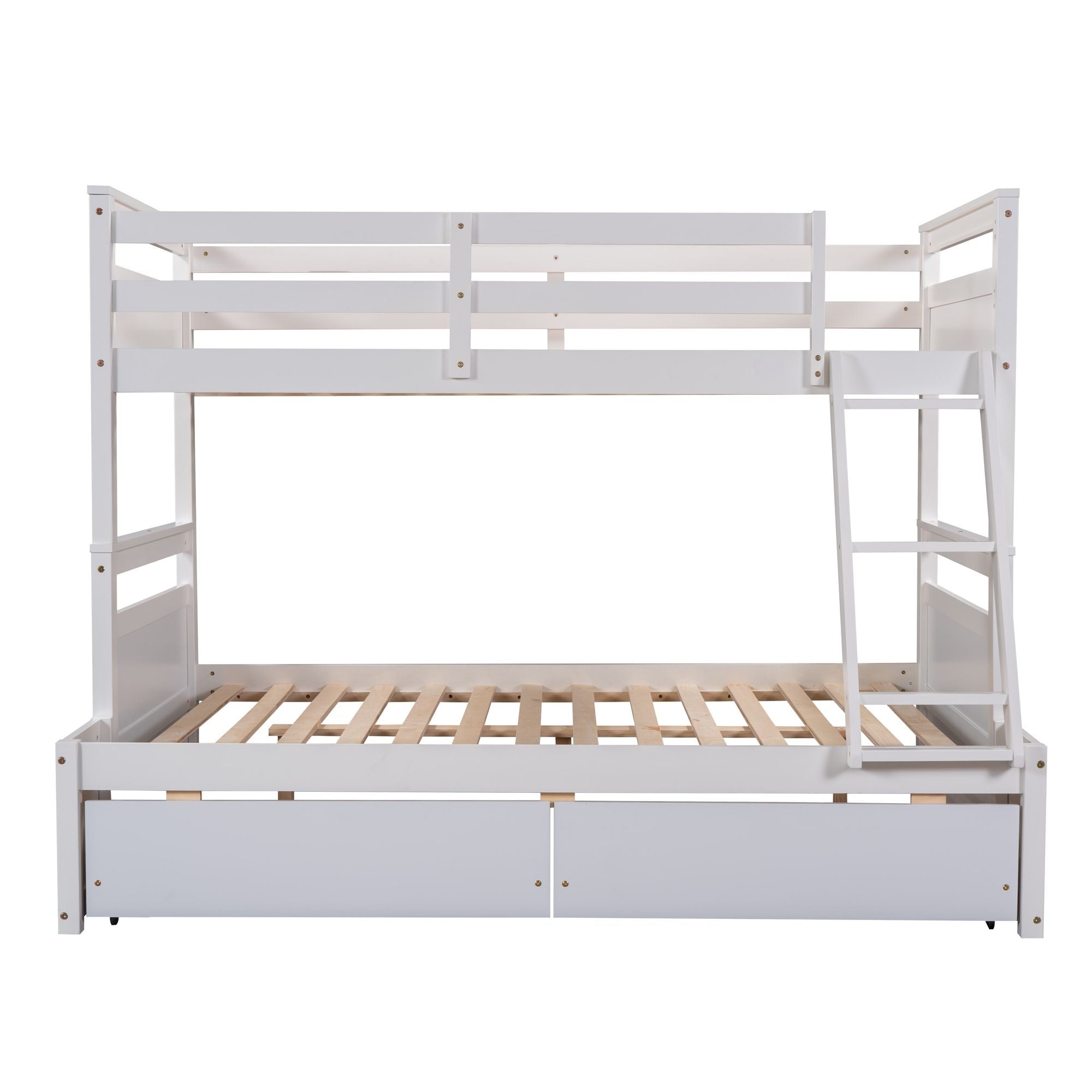 Space-Saving Twin Over Full Wood Bunk Bed with Storage Drawers, White Gray Espresso | Just Better Bunk Beds