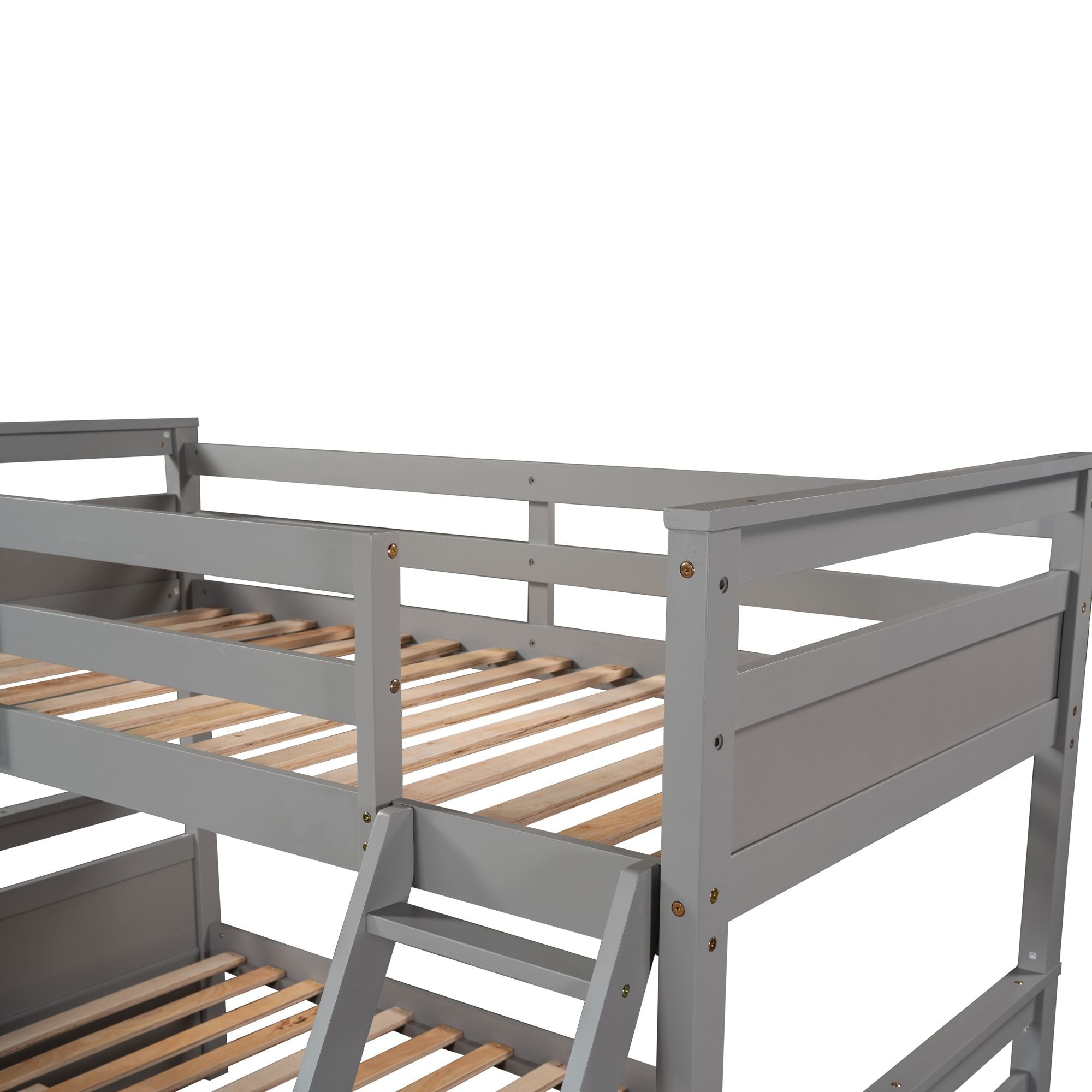 Space-Saving Twin Over Full Wood Bunk Bed with Storage Drawers, White Gray Espresso | Just Better Bunk Beds