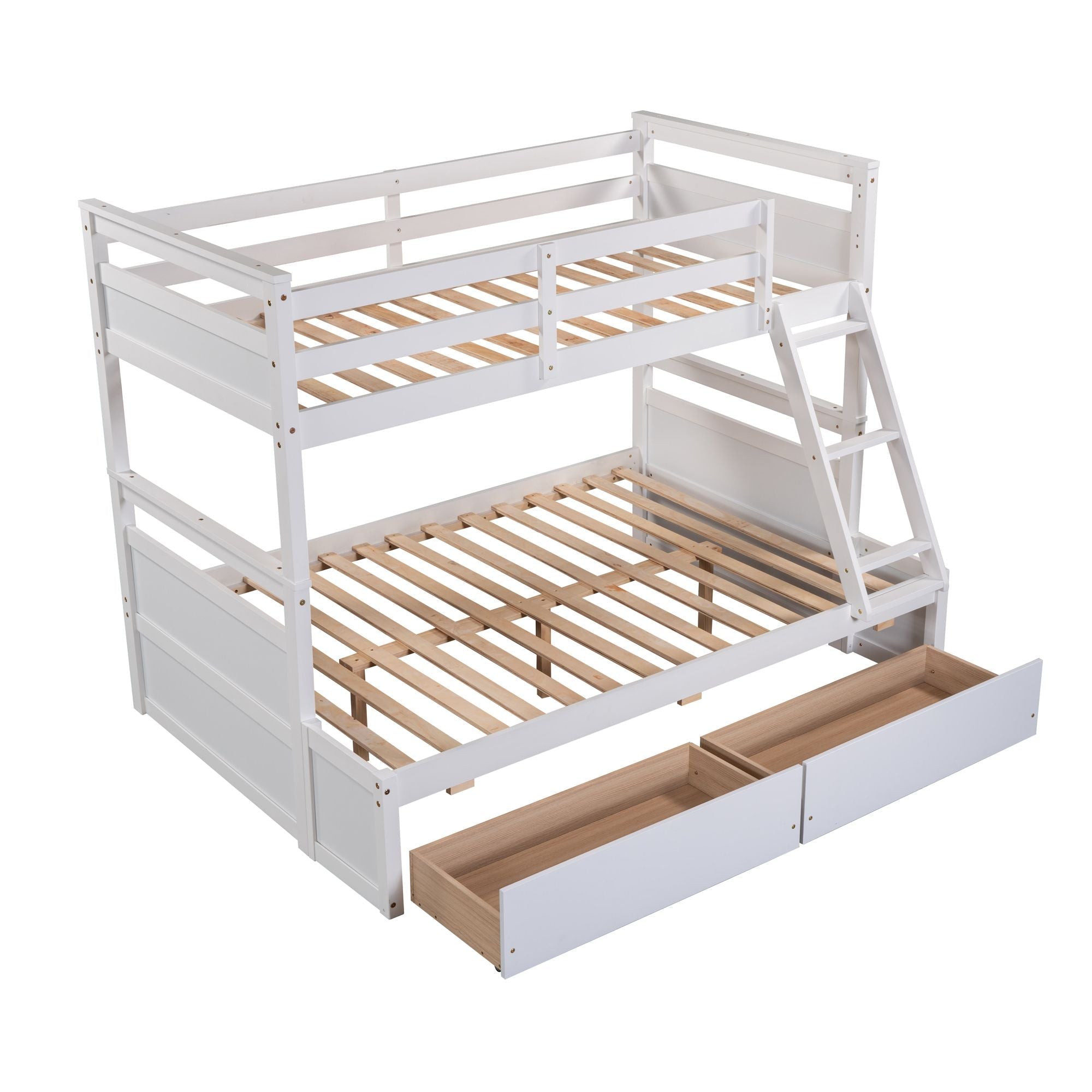 Space-Saving Twin Over Full Wood Bunk Bed with Storage Drawers, White Gray Espresso | Just Better Bunk Beds