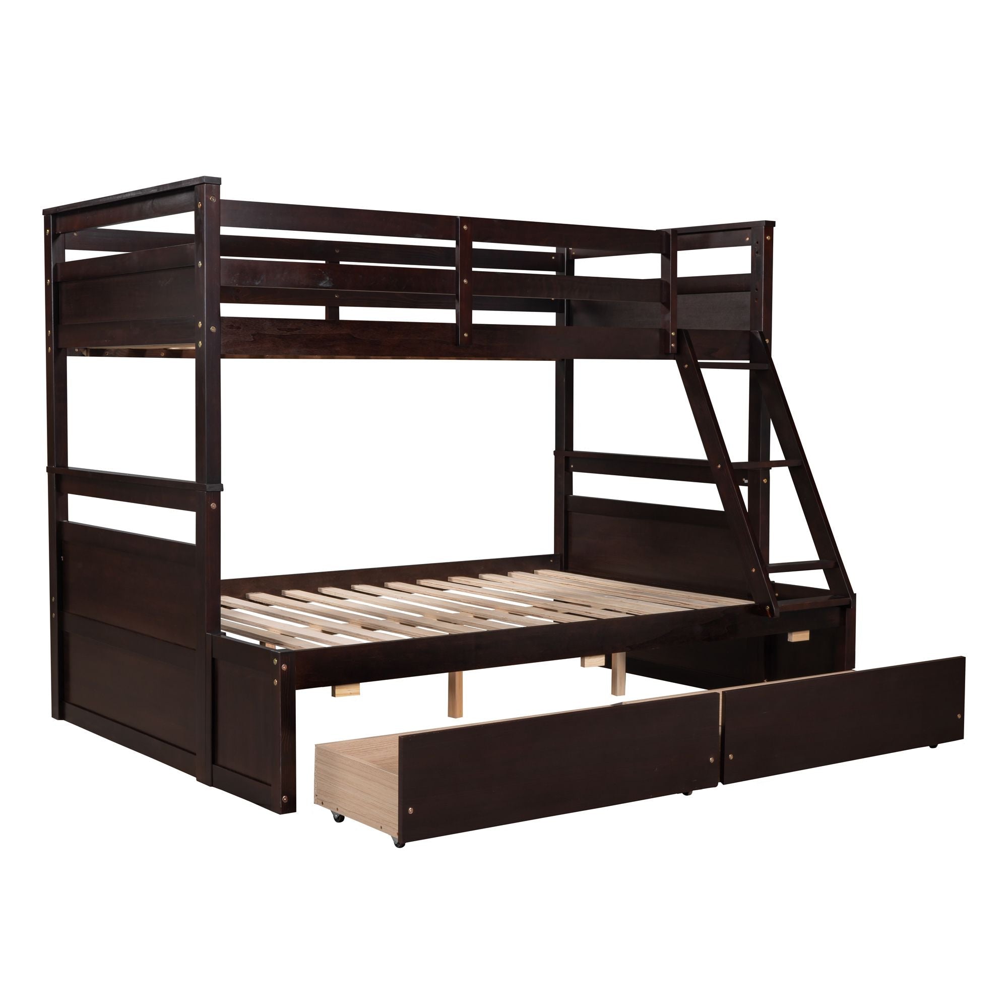 Space-Saving Twin Over Full Wood Bunk Bed with Storage Drawers, White Gray Espresso | Just Better Bunk Beds