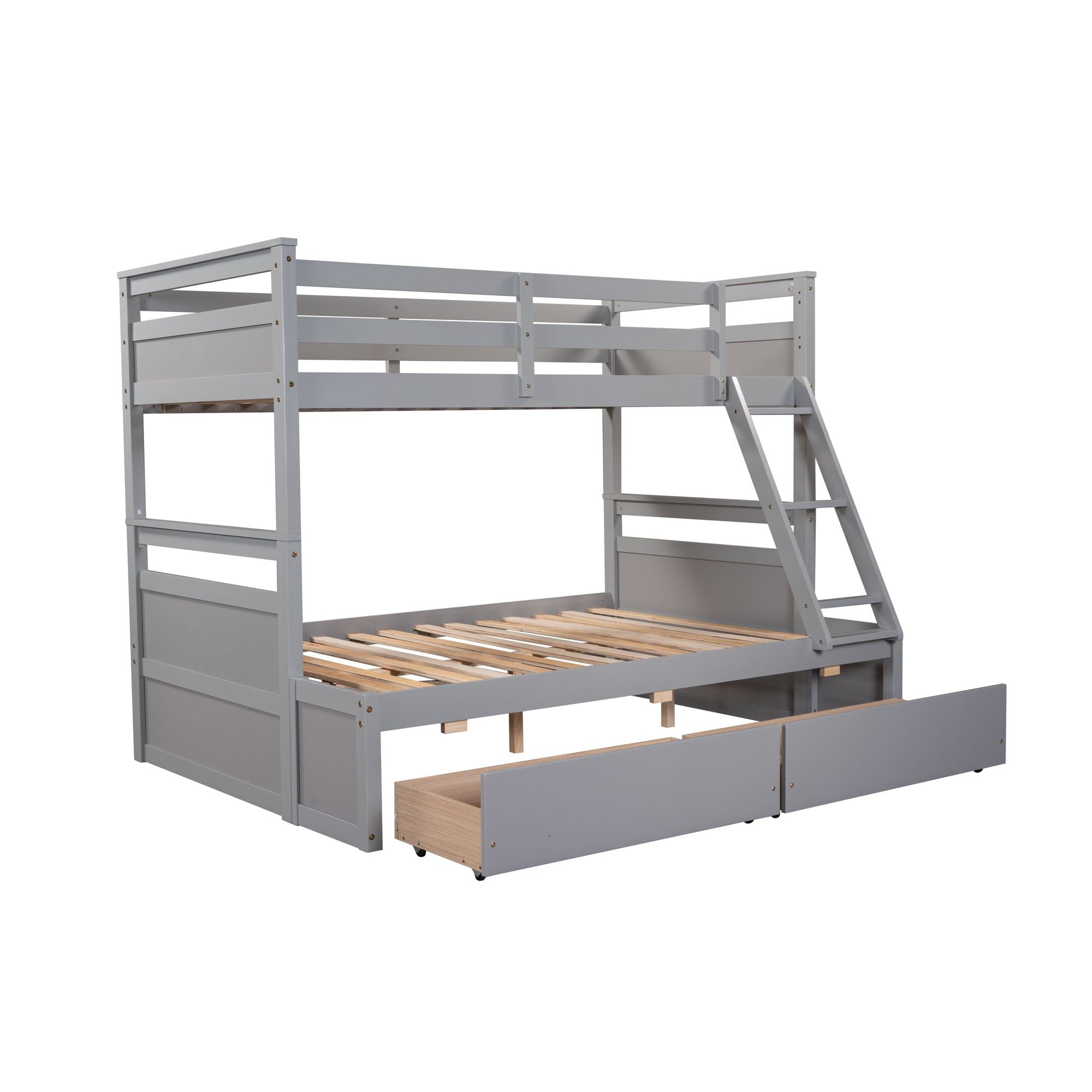 Space-Saving Twin Over Full Wood Bunk Bed with Storage Drawers, White Gray Espresso | Just Better Bunk Beds