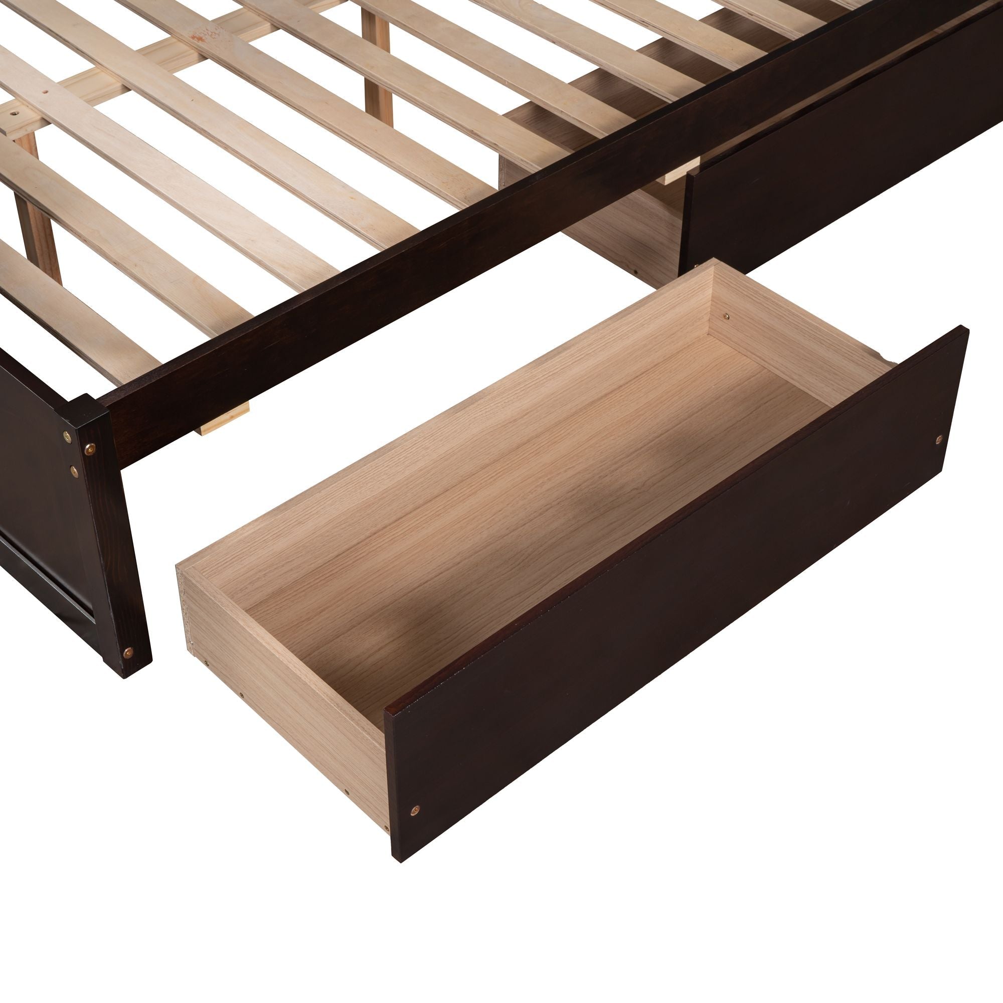 Space-Saving Twin Over Full Wood Bunk Bed with Storage Drawers, White Gray Espresso | Just Better Bunk Beds