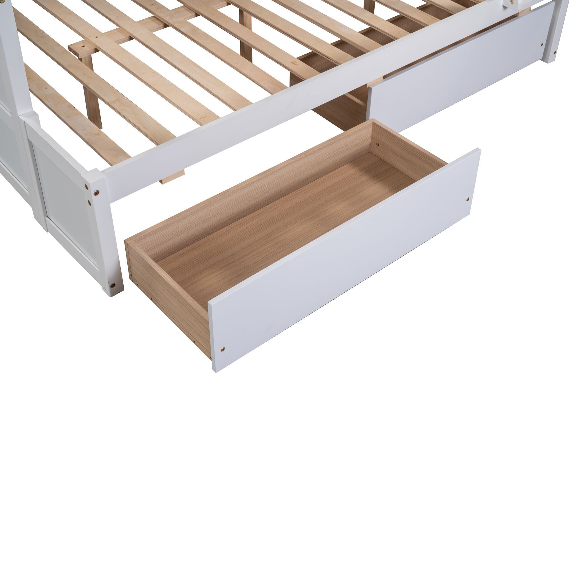 Space-Saving Twin Over Full Wood Bunk Bed with Storage Drawers, White Gray Espresso | Just Better Bunk Beds