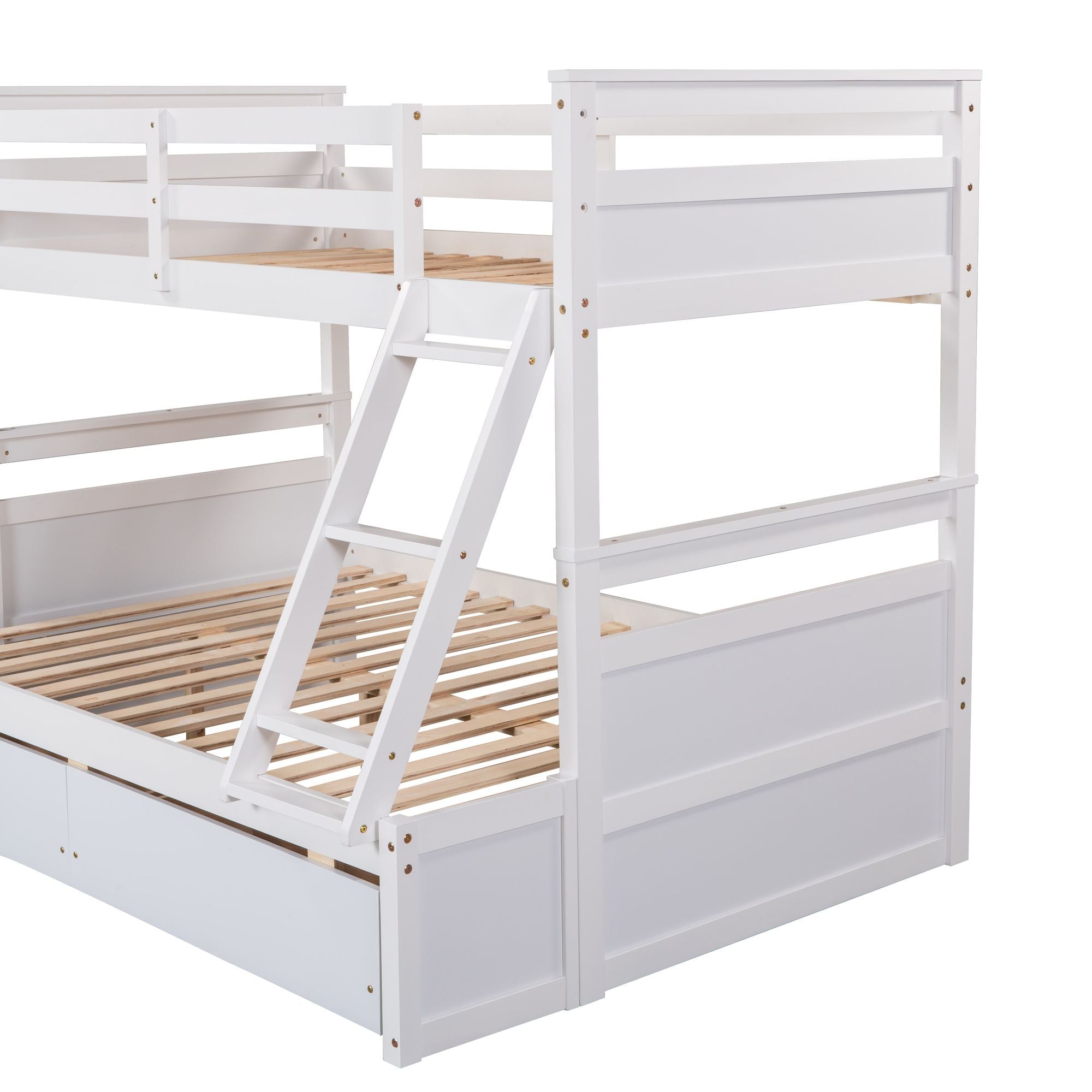 Space-Saving Twin Over Full Wood Bunk Bed with Storage Drawers, White Gray Espresso | Just Better Bunk Beds