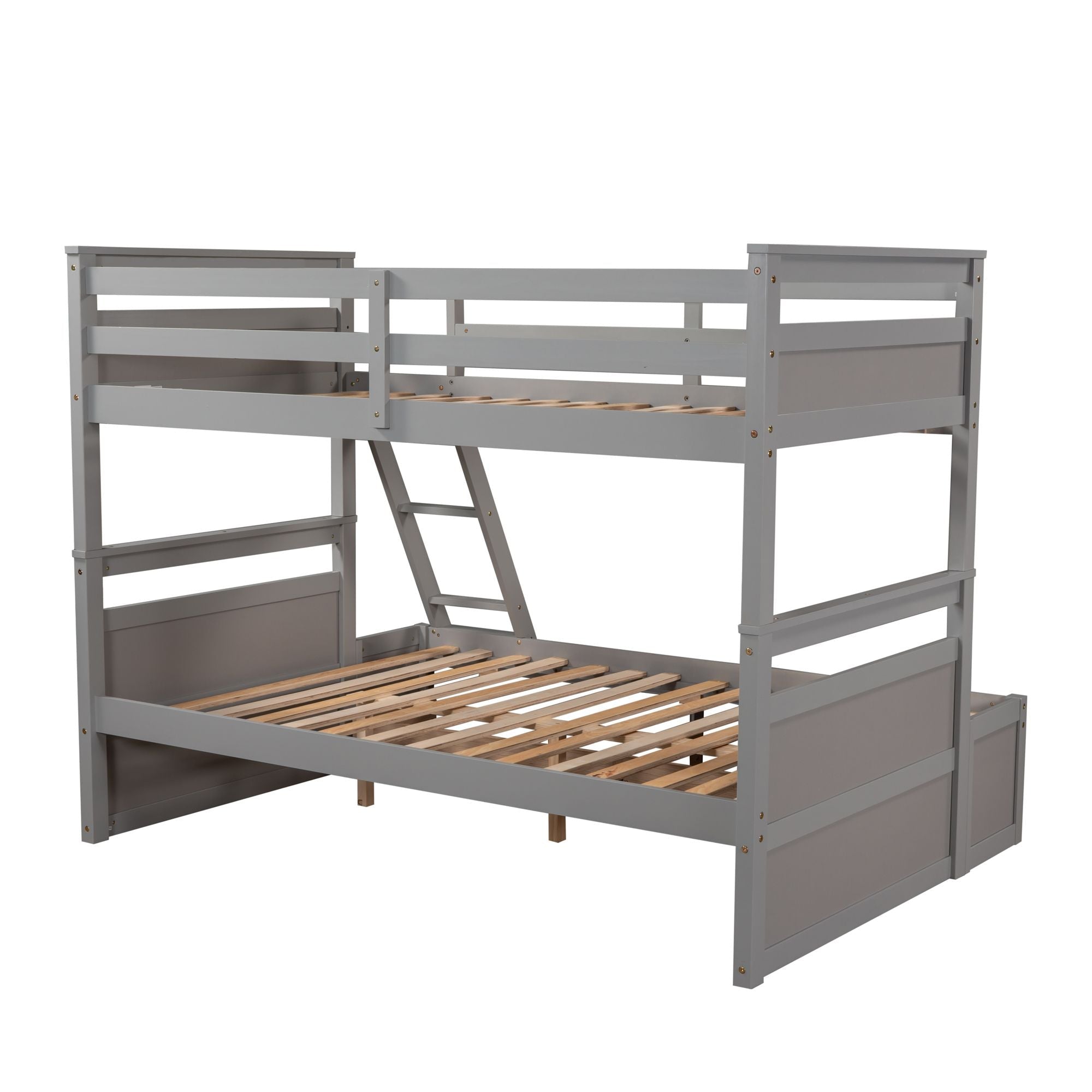 Space-Saving Twin Over Full Wood Bunk Bed with Storage Drawers, White Gray Espresso | Just Better Bunk Beds