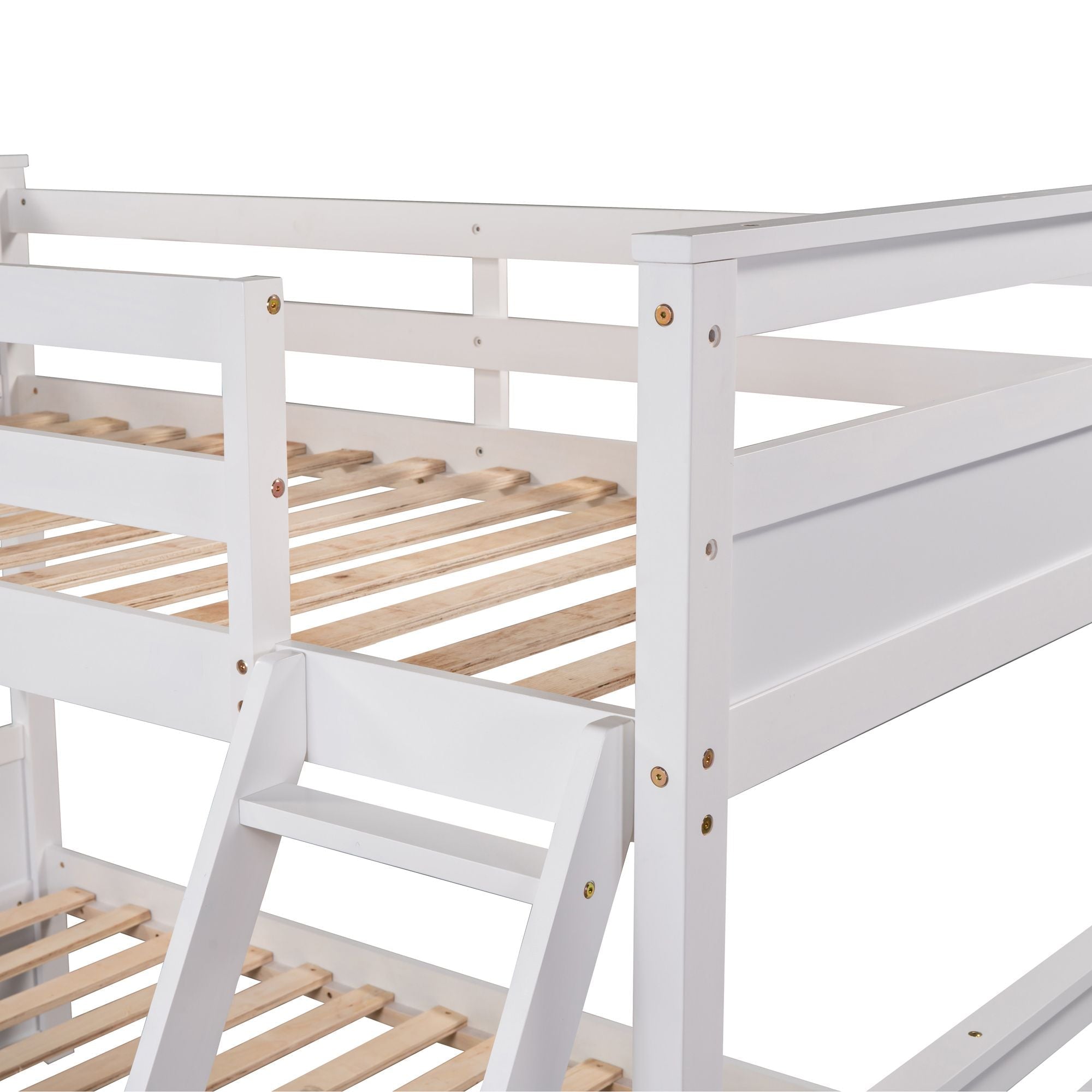 Space-Saving Twin Over Full Wood Bunk Bed with Storage Drawers, White Gray Espresso | Just Better Bunk Beds