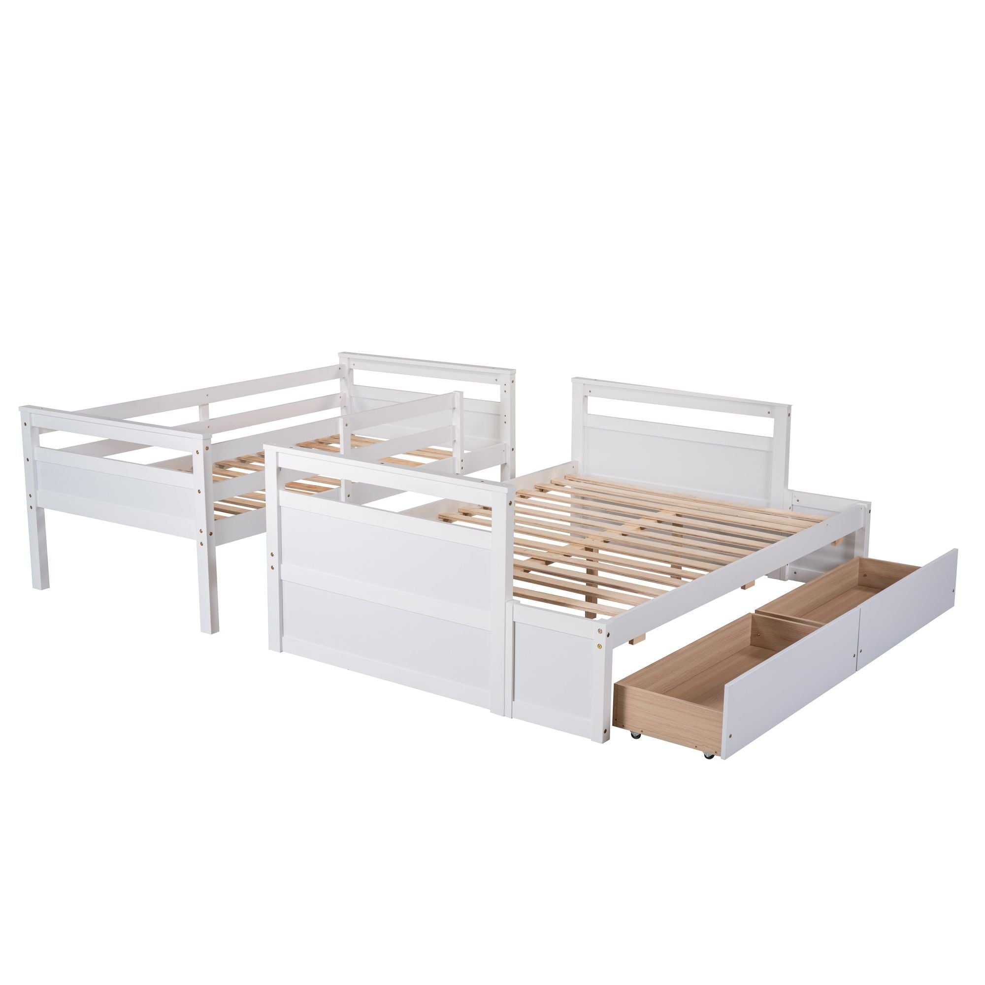 Space-Saving Twin Over Full Wood Bunk Bed with Storage Drawers, White Gray Espresso | Just Better Bunk Beds