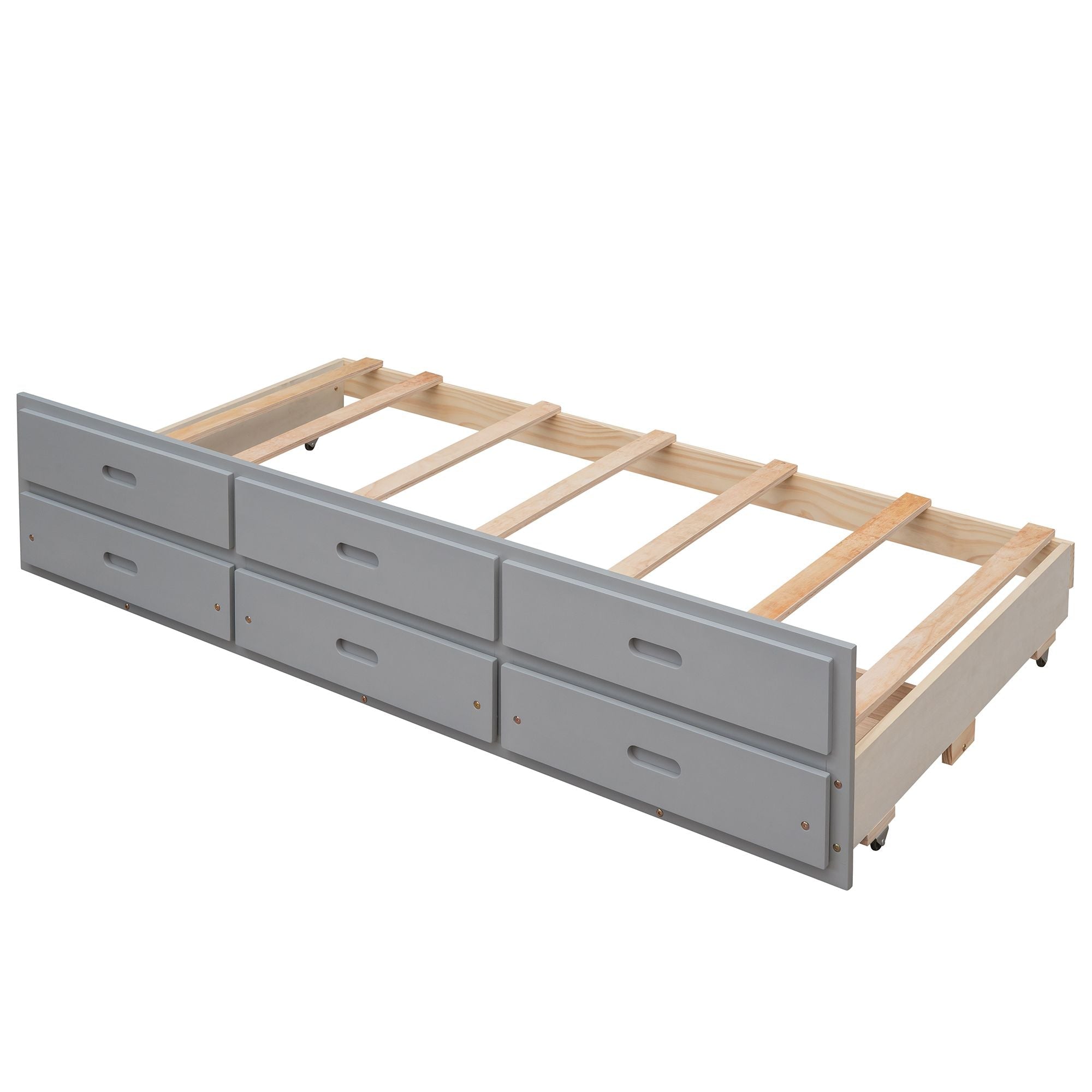 Space-Saving Twin-Over-Full Wood Bunk Bed with Trundle, 3 Drawers, White/Gray/Espresso | Just Better Bunk Beds