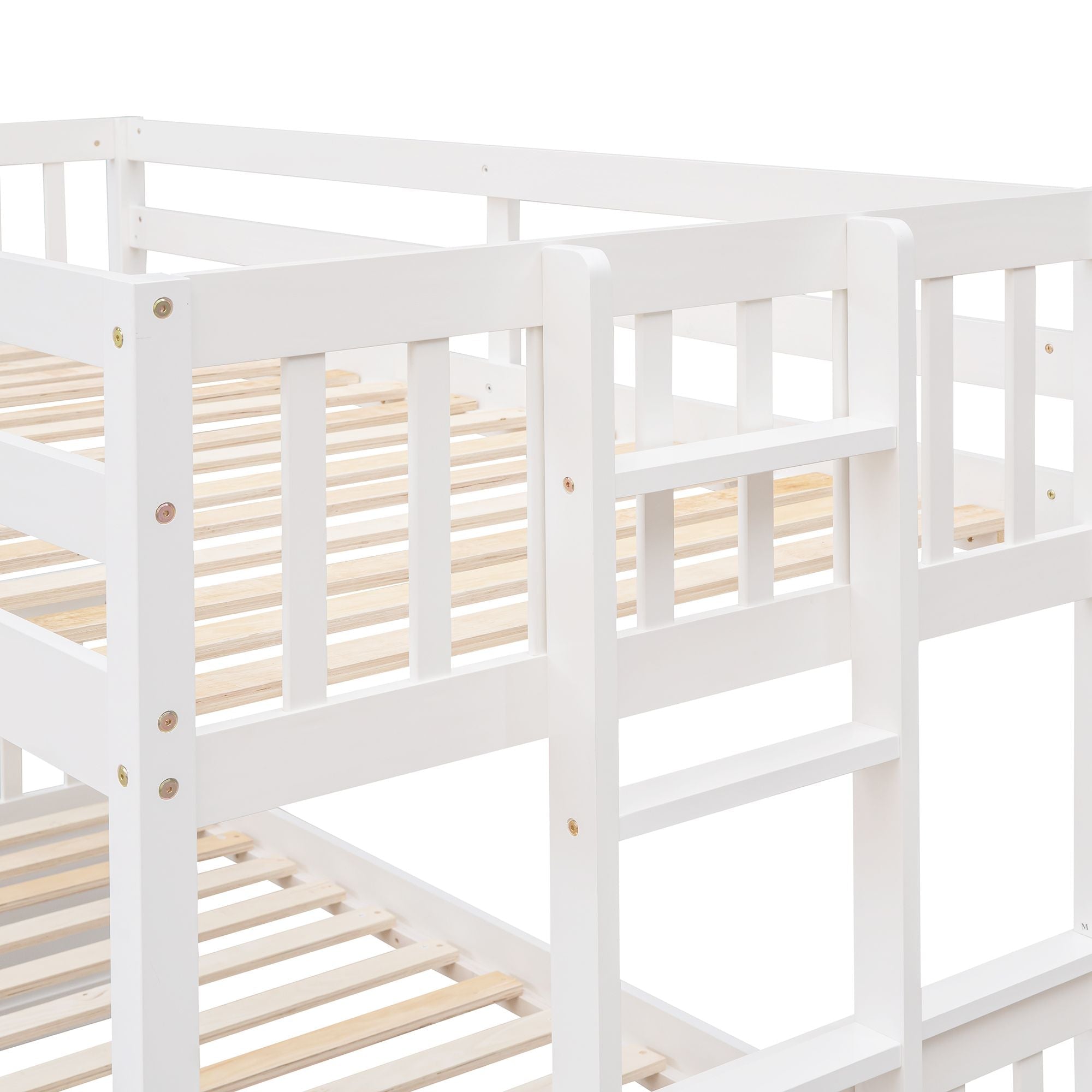 Space-Saving Twin-Over-Full Wood Bunk Bed with Trundle, 3 Drawers, White/Gray/Espresso | Just Better Bunk Beds