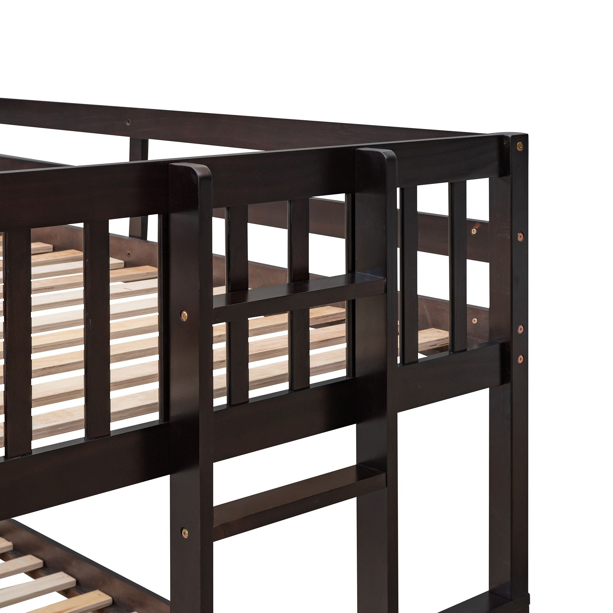 Space-Saving Twin-Over-Full Wood Bunk Bed with Trundle, 3 Drawers, White/Gray/Espresso | Just Better Bunk Beds