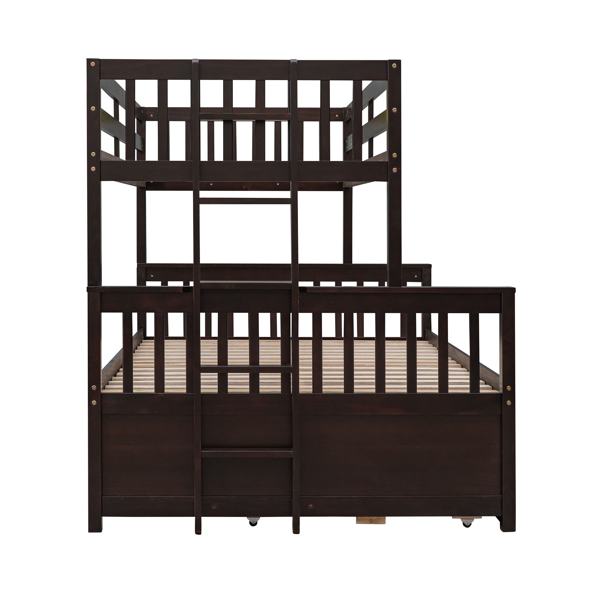 Space-Saving Twin-Over-Full Wood Bunk Bed with Trundle, 3 Drawers, White/Gray/Espresso | Just Better Bunk Beds