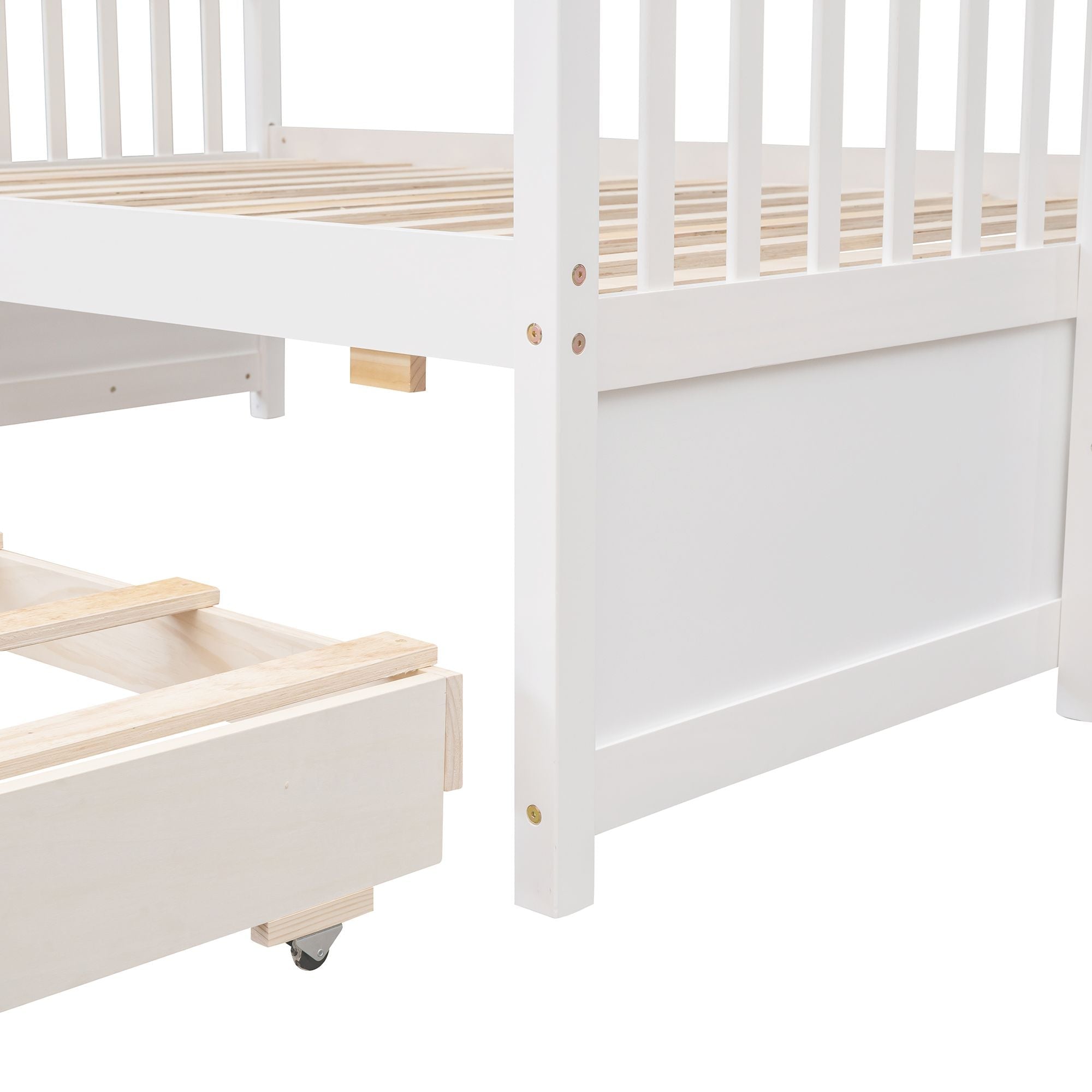 Space-Saving Twin-Over-Full Wood Bunk Bed with Trundle, 3 Drawers, White/Gray/Espresso | Just Better Bunk Beds