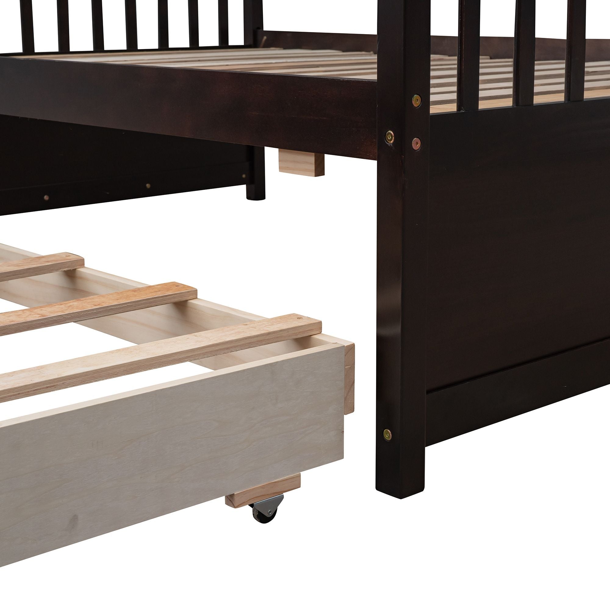 Space-Saving Twin Over Full Wood Bunk Bed with Trundle and 3 Drawers, White | Just Better Bunk Beds
