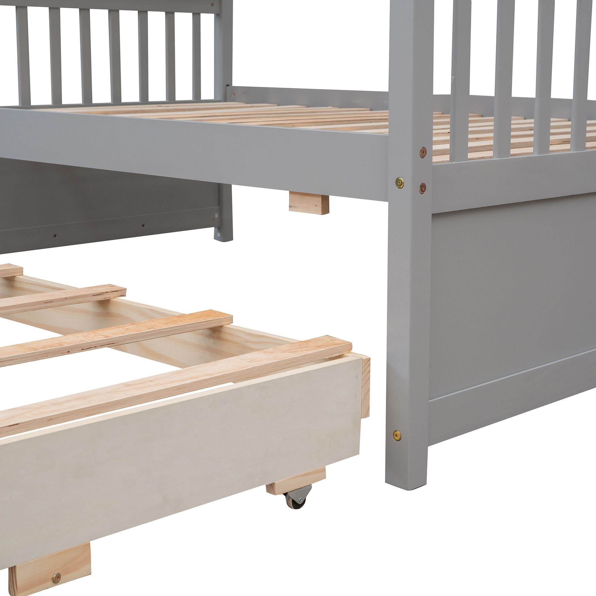 Space-Saving Twin Over Full Wood Bunk Bed with Trundle and 3 Drawers, White | Just Better Bunk Beds