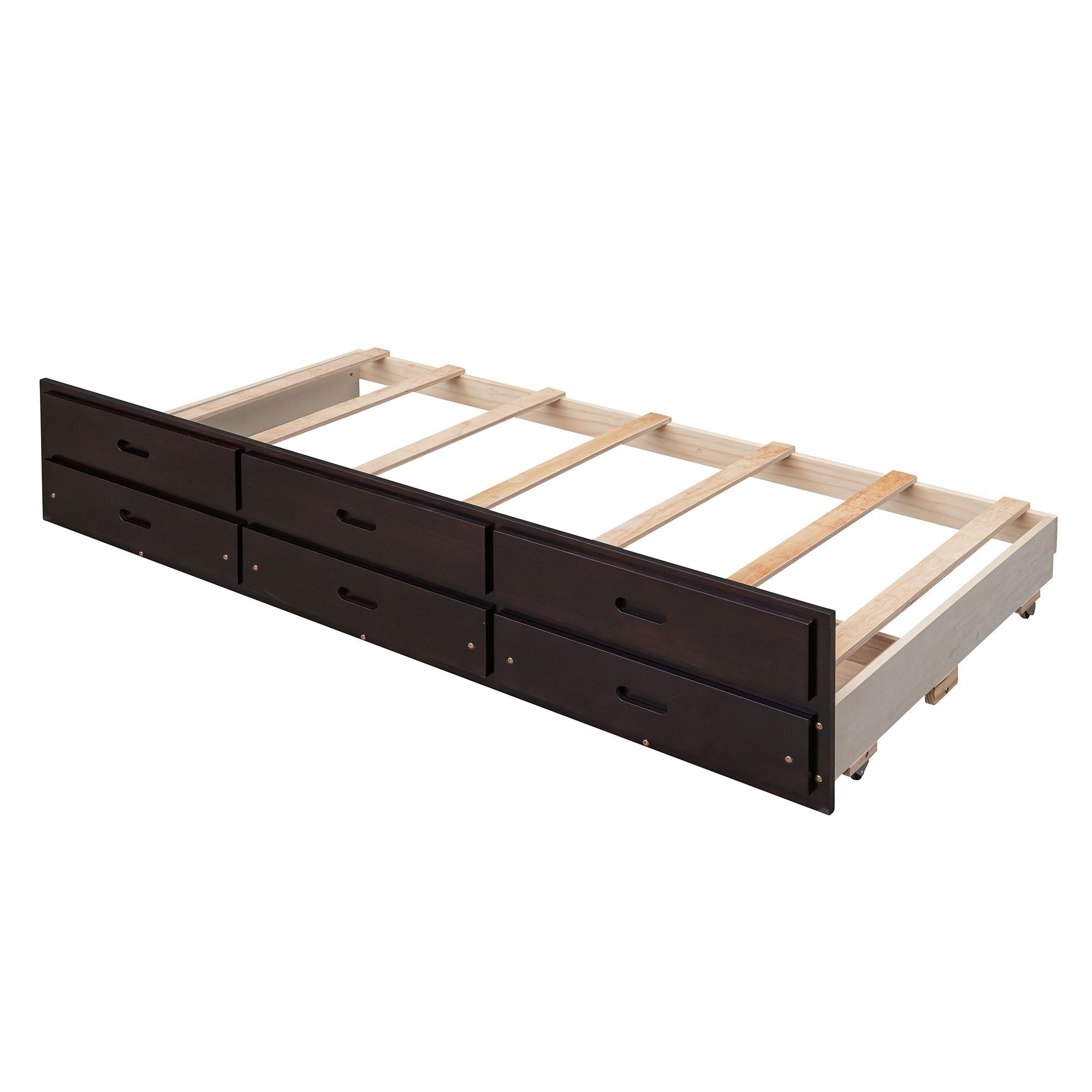 Space-Saving Twin Over Full Wood Bunk Bed with Trundle and 3 Drawers, White | Just Better Bunk Beds
