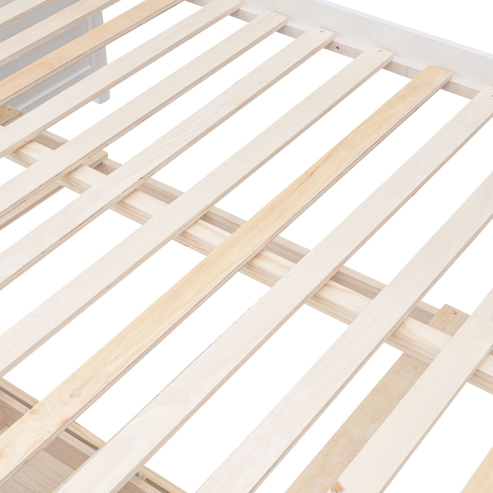 Space-Saving Twin Over Full Wood Bunk Bed with Trundle and 3 Drawers, White | Just Better Bunk Beds