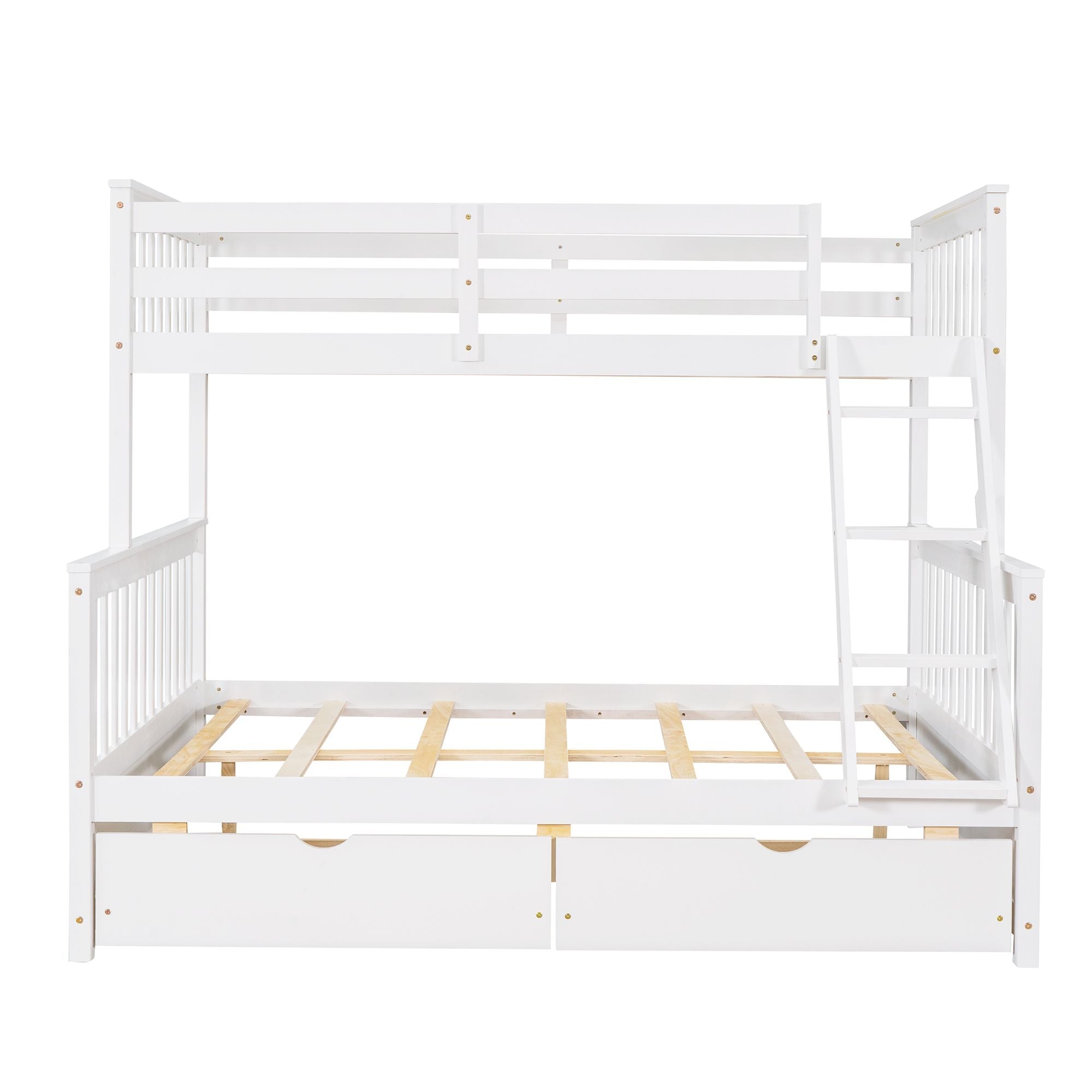 Space-Saving Twin Over Full Wood Bunk Bed with Two Storage Drawers and Ladders, Multiple Colors | Just Better Bunk Beds