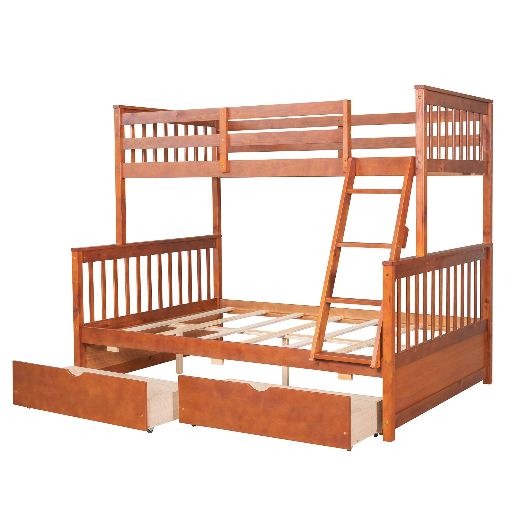 Space-Saving Twin Over Full Wood Bunk Bed with Two Storage Drawers and Ladders, Multiple Colors | Just Better Bunk Beds