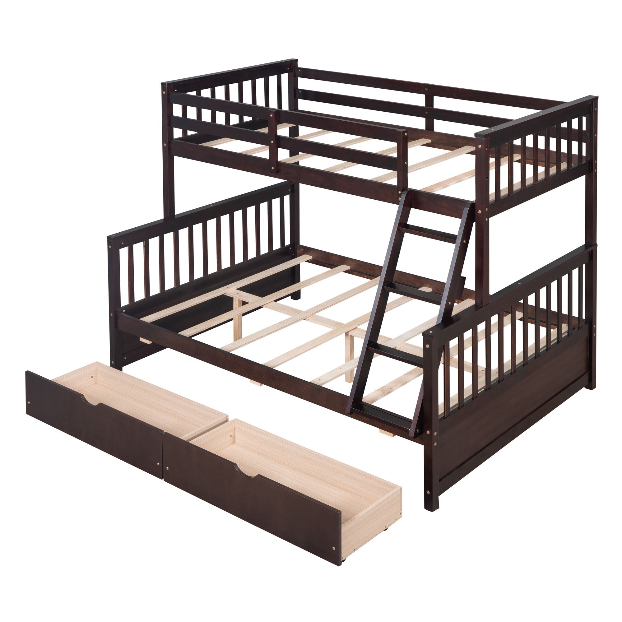 Space-Saving Twin Over Full Wood Bunk Bed with Two Storage Drawers and Ladders, Multiple Colors | Just Better Bunk Beds