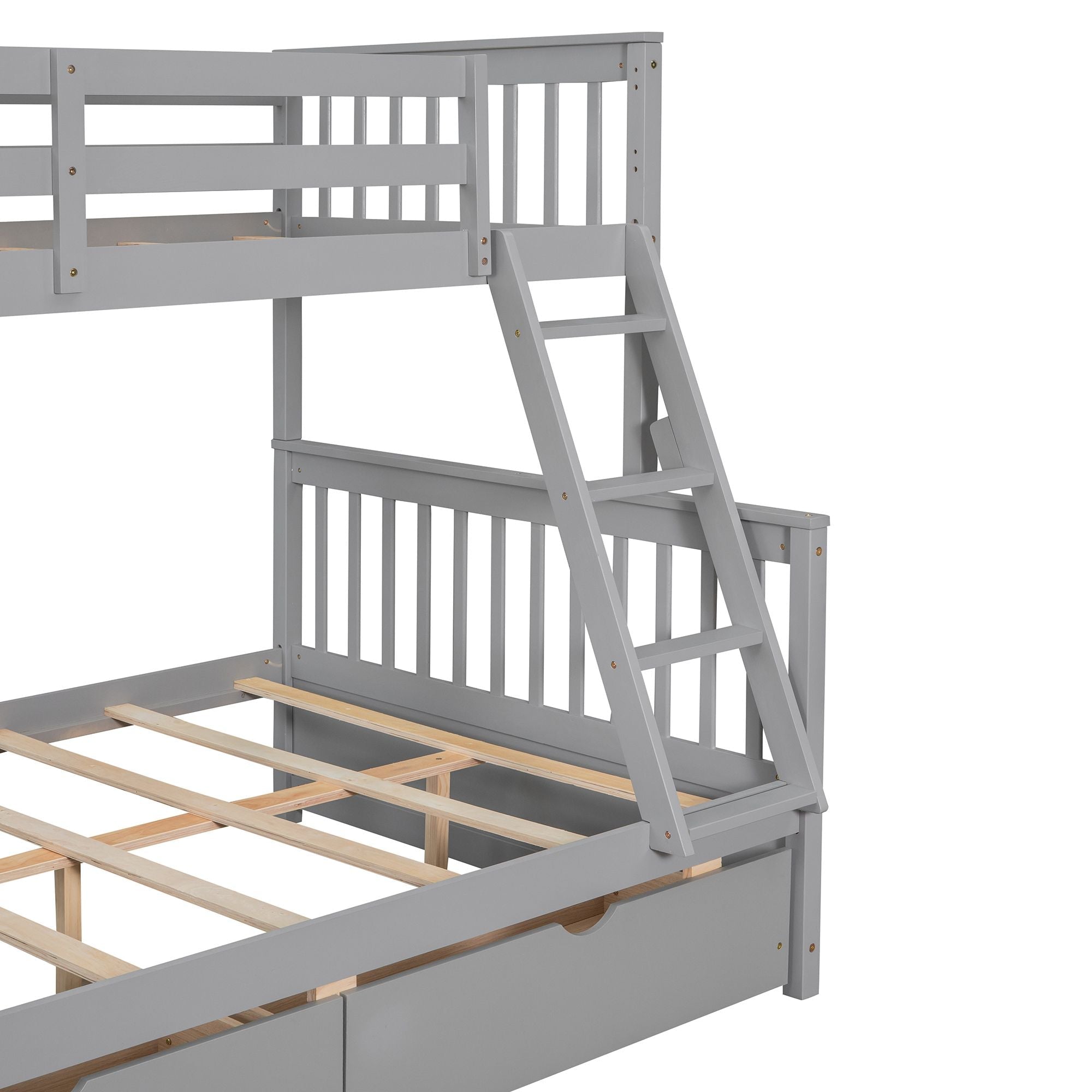 Space-Saving Twin Over Full Wood Bunk Bed with Two Storage Drawers and Ladders, Multiple Colors | Just Better Bunk Beds