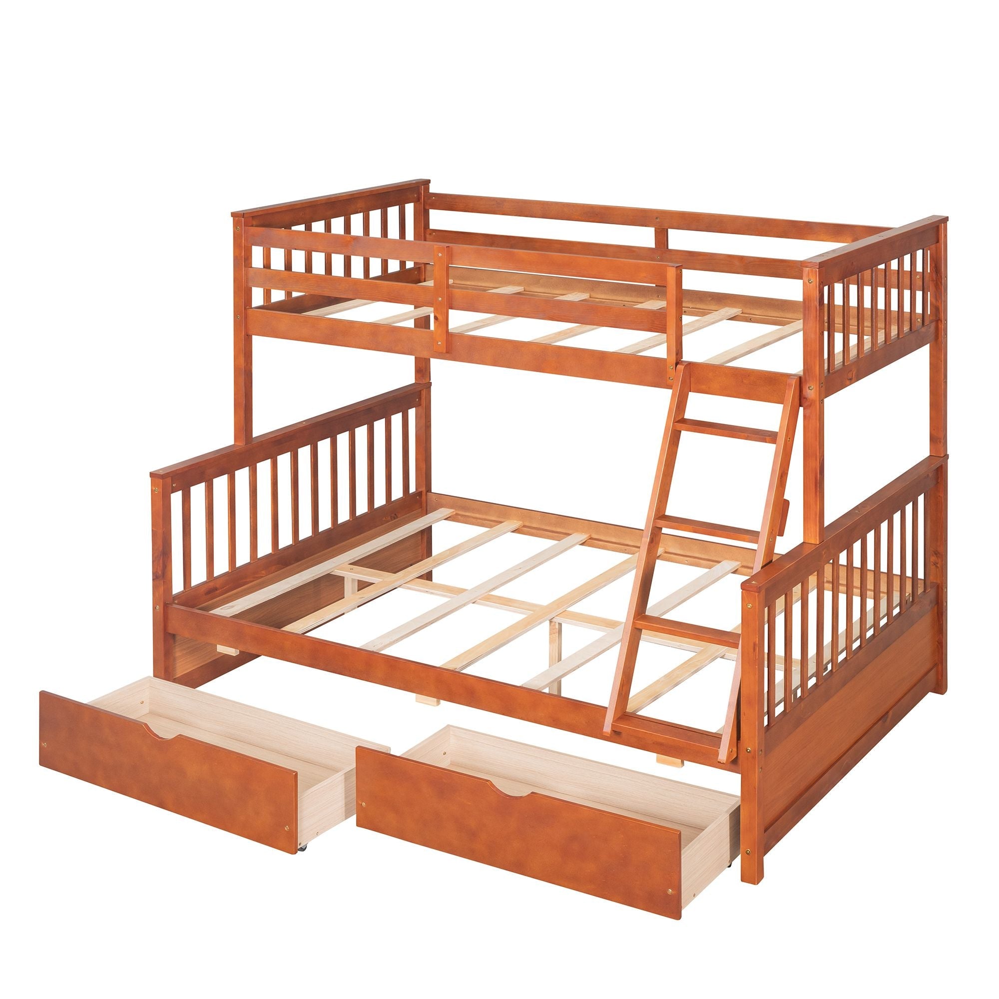 Space-Saving Twin Over Full Wood Bunk Bed with Two Storage Drawers and Ladders, Multiple Colors | Just Better Bunk Beds