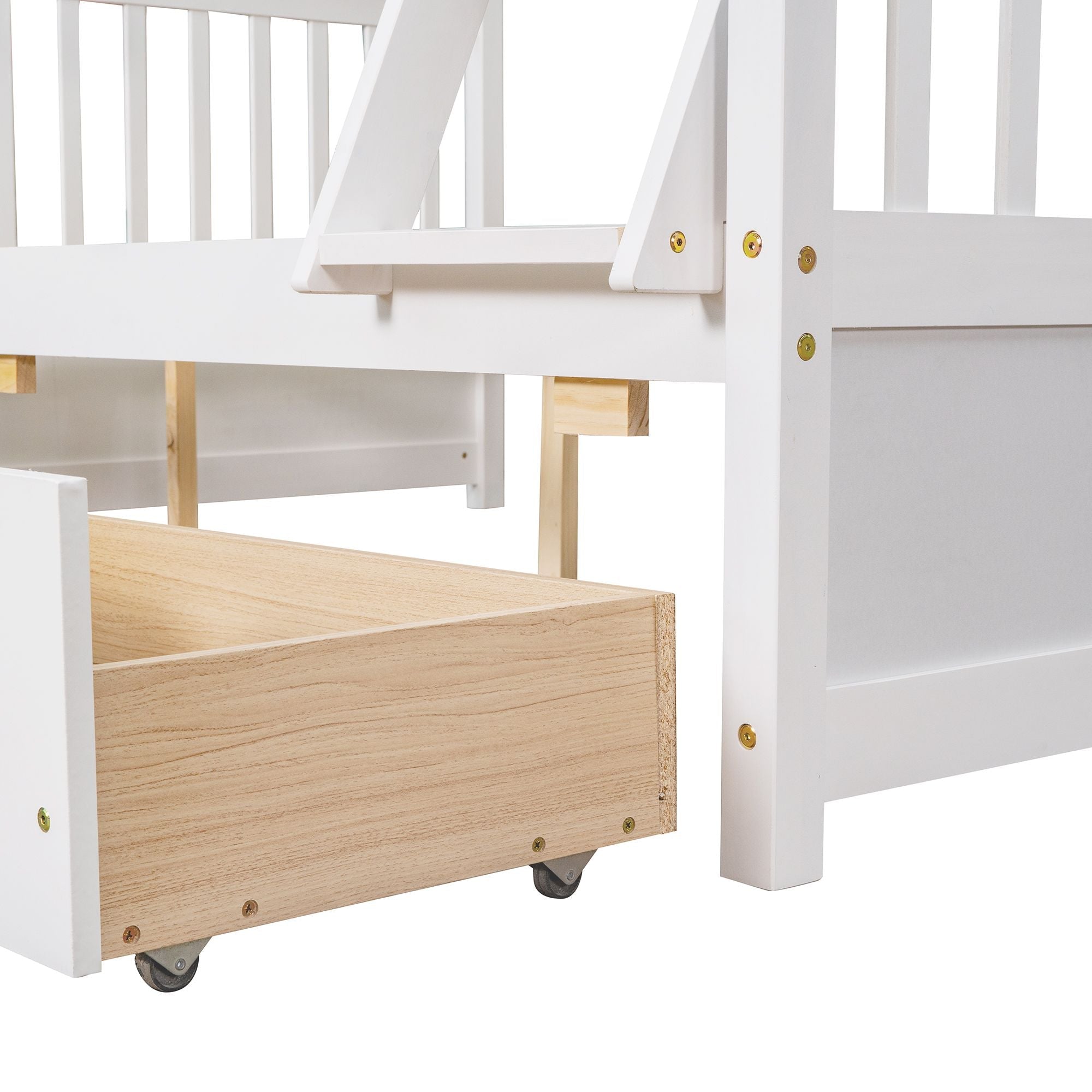 Space-Saving Twin Over Full Wood Bunk Bed with Two Storage Drawers and Ladders, Multiple Colors | Just Better Bunk Beds