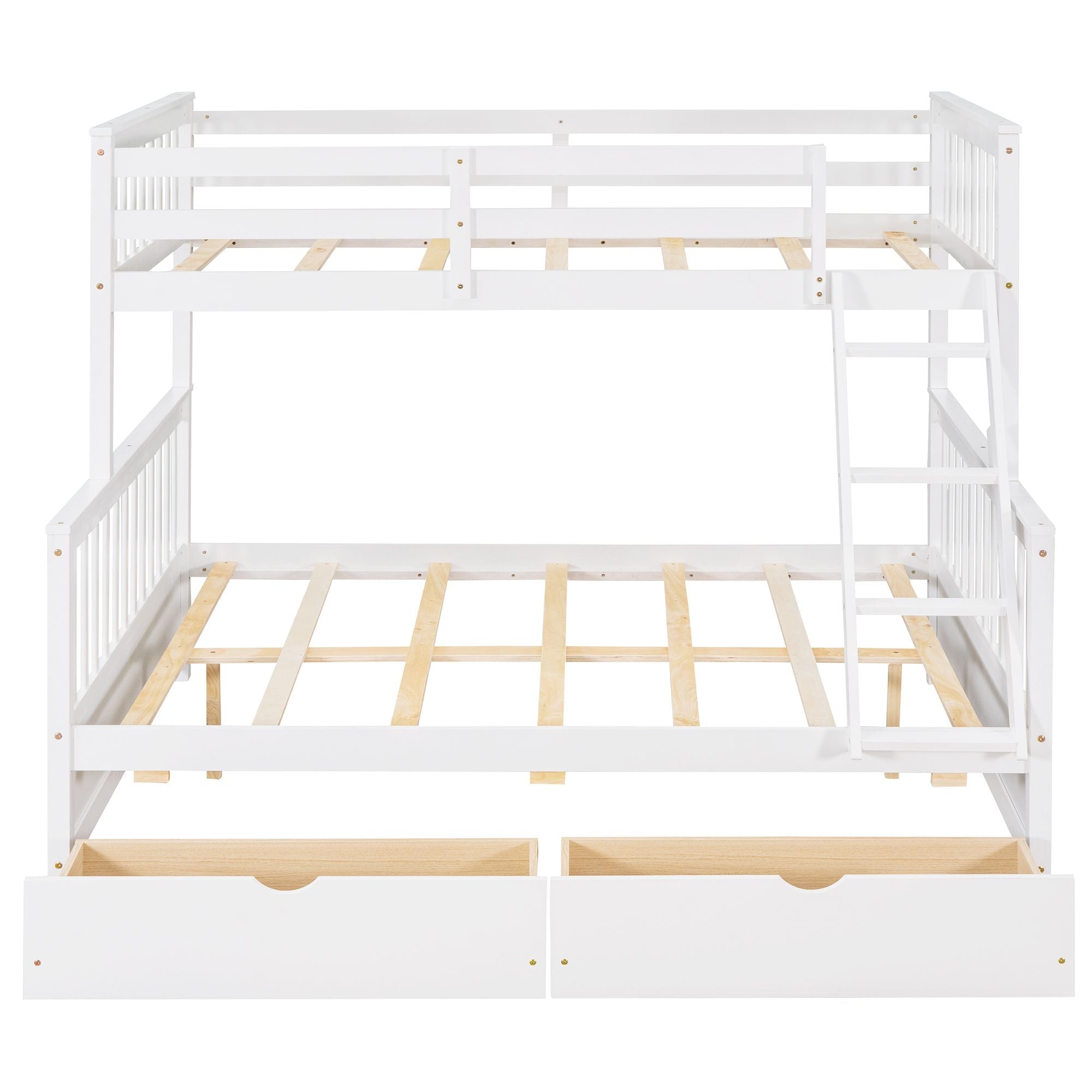 Space-Saving Twin Over Full Wood Bunk Bed with Two Storage Drawers and Ladders, Multiple Colors | Just Better Bunk Beds