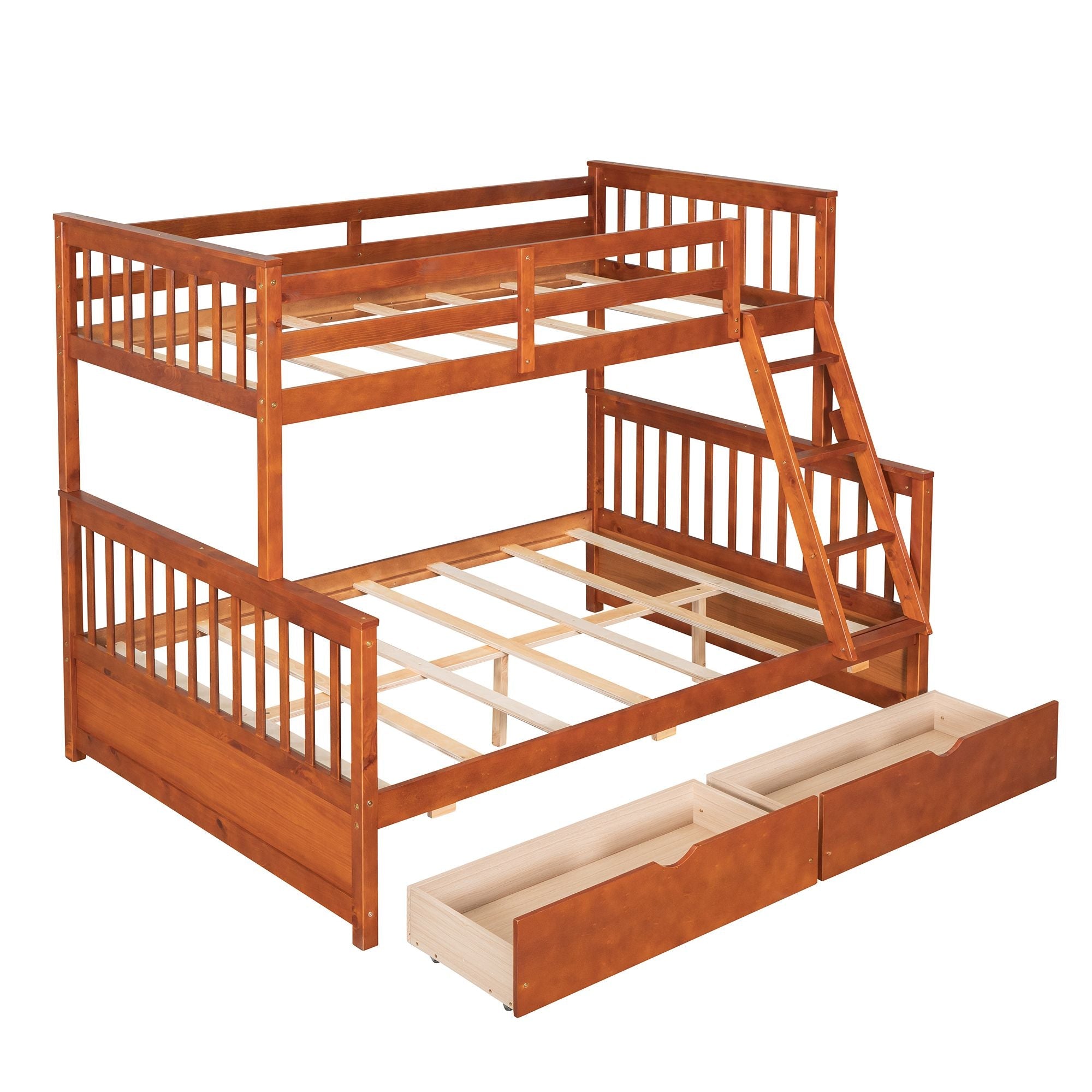 Space-Saving Twin Over Full Wood Bunk Bed with Two Storage Drawers and Ladders, Multiple Colors | Just Better Bunk Beds