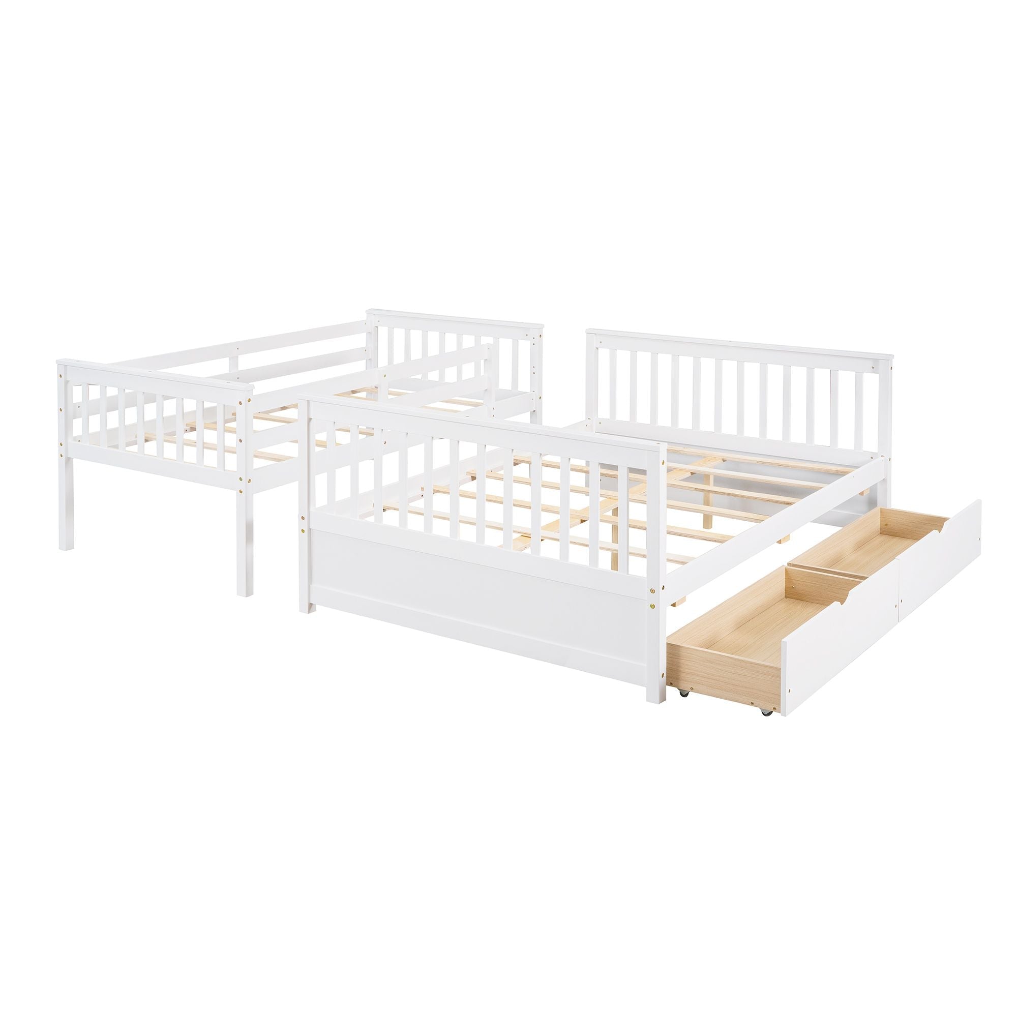 Space-Saving Twin Over Full Wood Bunk Bed with Two Storage Drawers and Ladders, Multiple Colors | Just Better Bunk Beds