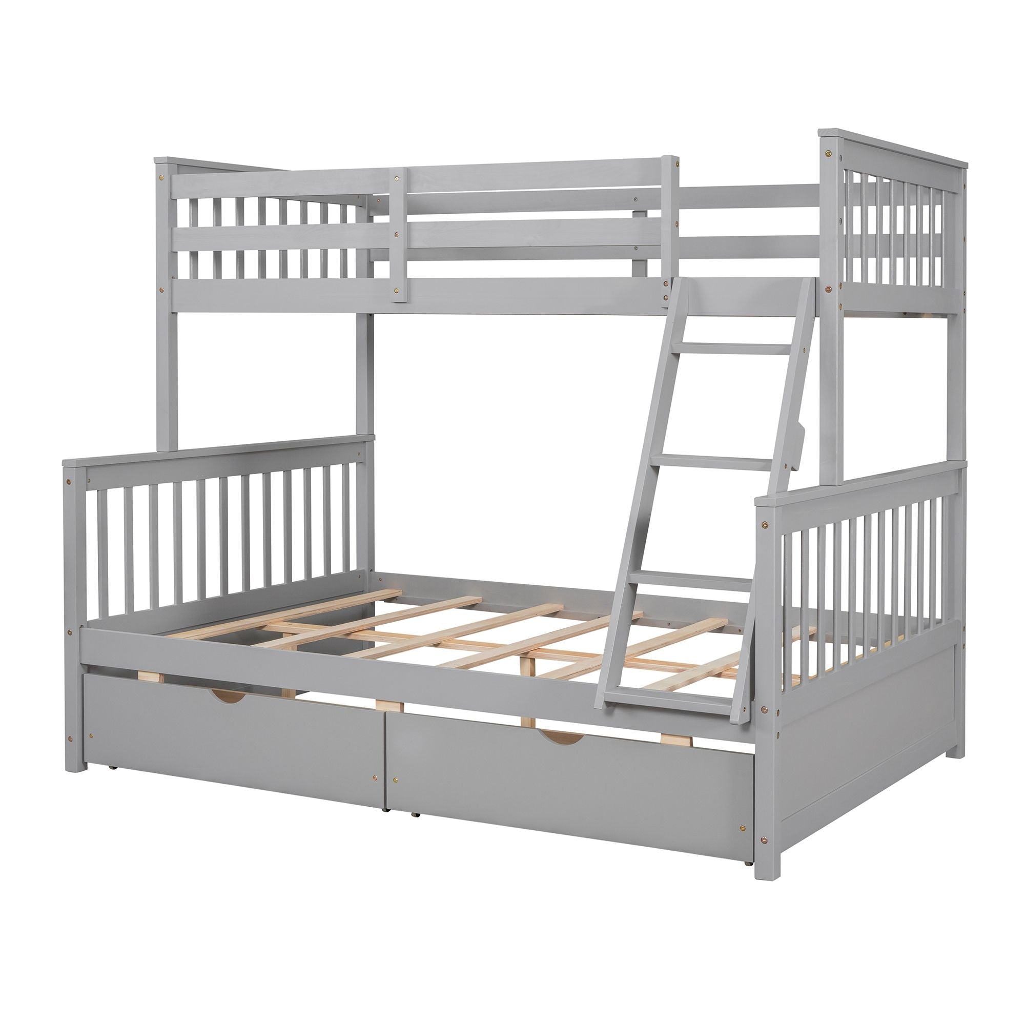 Space-Saving Twin Over Full Wood Bunk Bed with Two Storage Drawers and Ladders, Multiple Colors | Just Better Bunk Beds