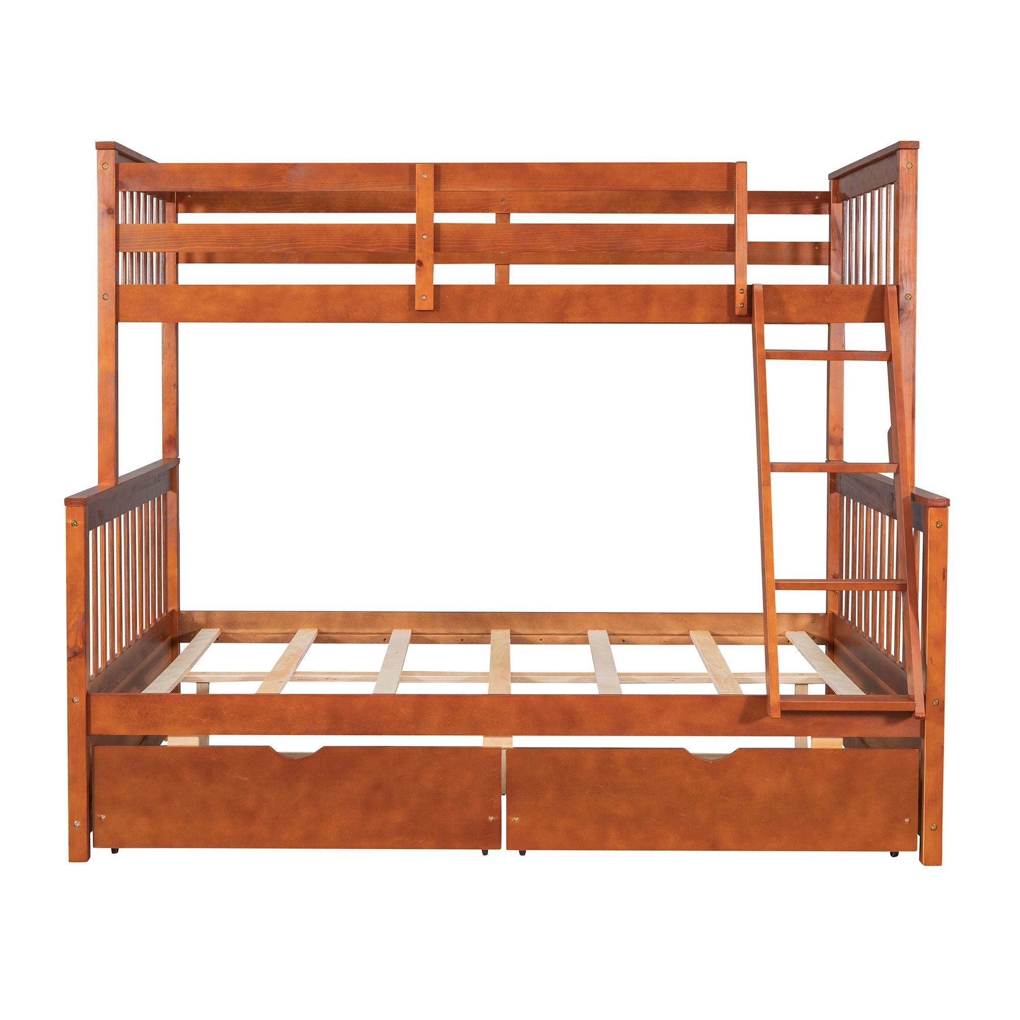 Space-Saving Twin Over Full Wood Bunk Bed with Two Storage Drawers and Ladders, Multiple Colors | Just Better Bunk Beds