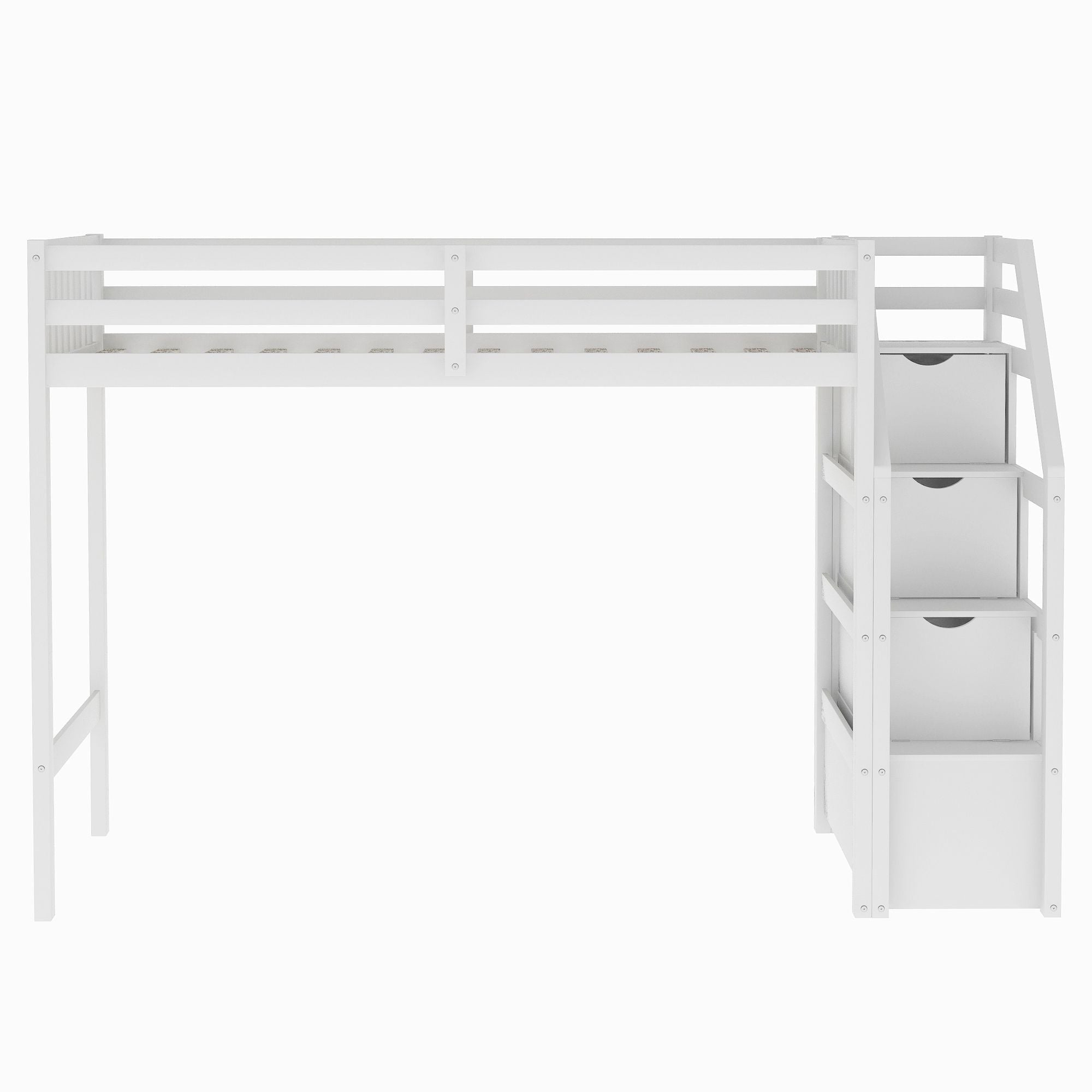 Space-Saving Twin over Full Wood Loft Bed with Staircase and Storage, Gray or White | Just Better Bunk Beds