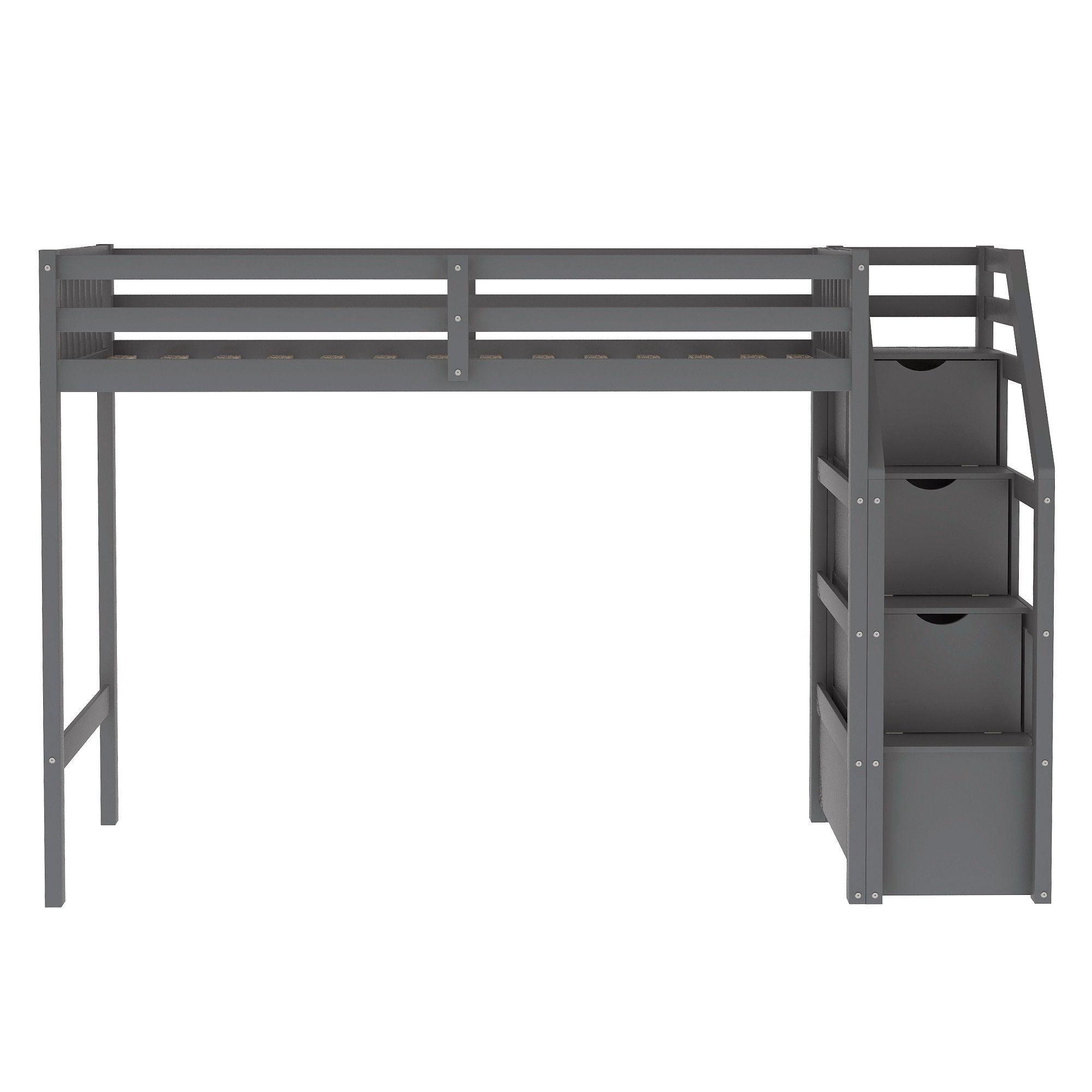 Space-Saving Twin over Full Wood Loft Bed with Staircase and Storage, Gray or White | Just Better Bunk Beds