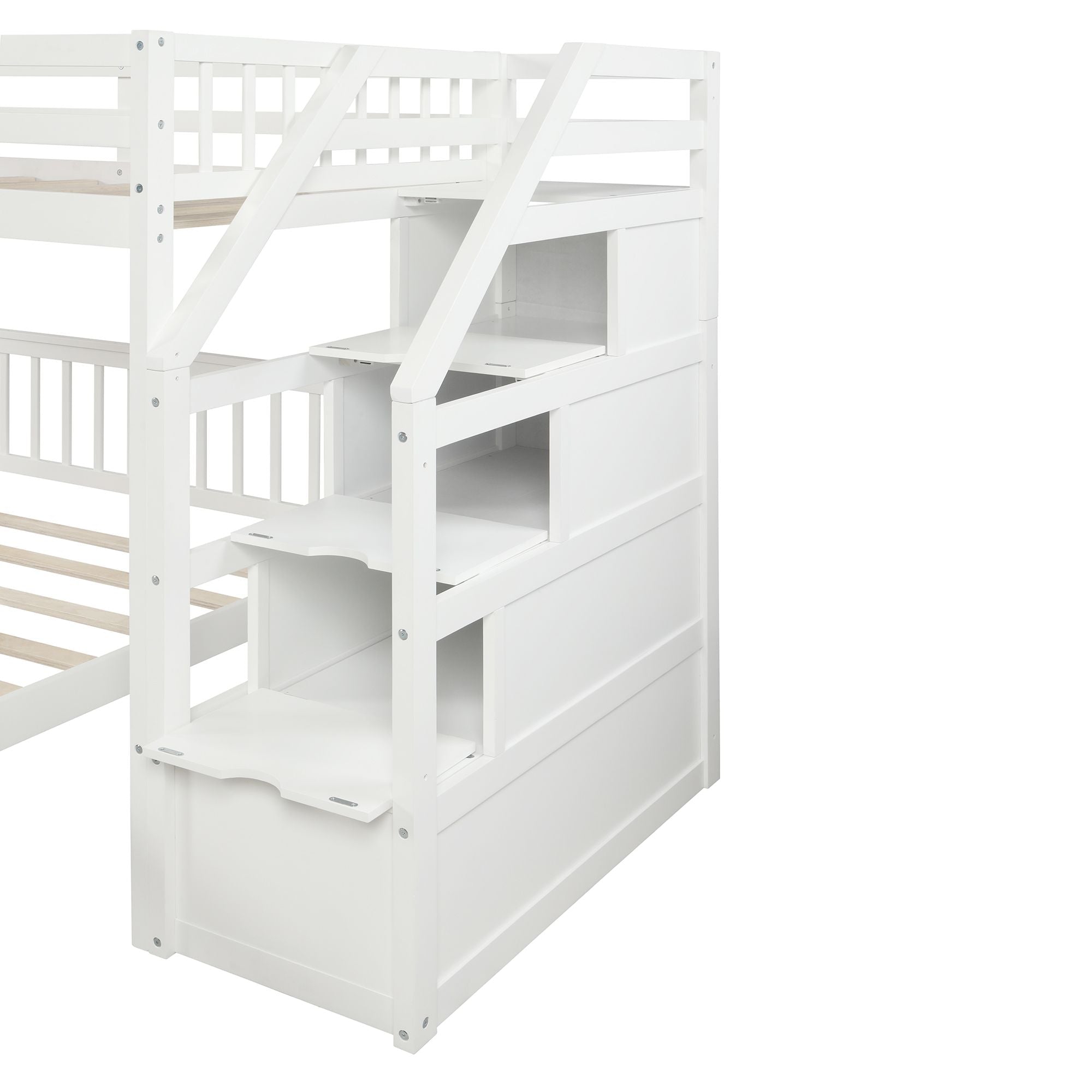 Space-Saving Twin over Full Wood Loft Bed with Staircase and Storage, Gray or White | Just Better Bunk Beds