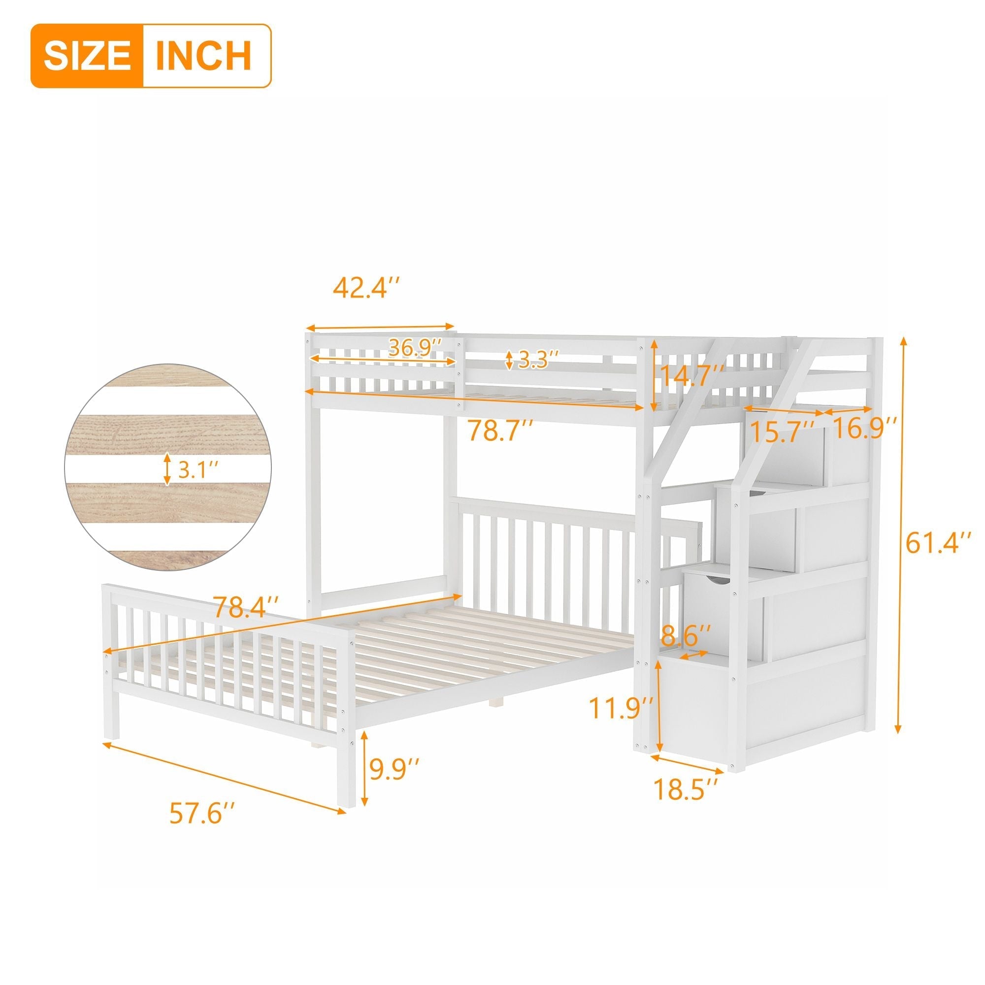 Space-Saving Twin over Full Wood Loft Bed with Staircase and Storage, Gray or White | Just Better Bunk Beds