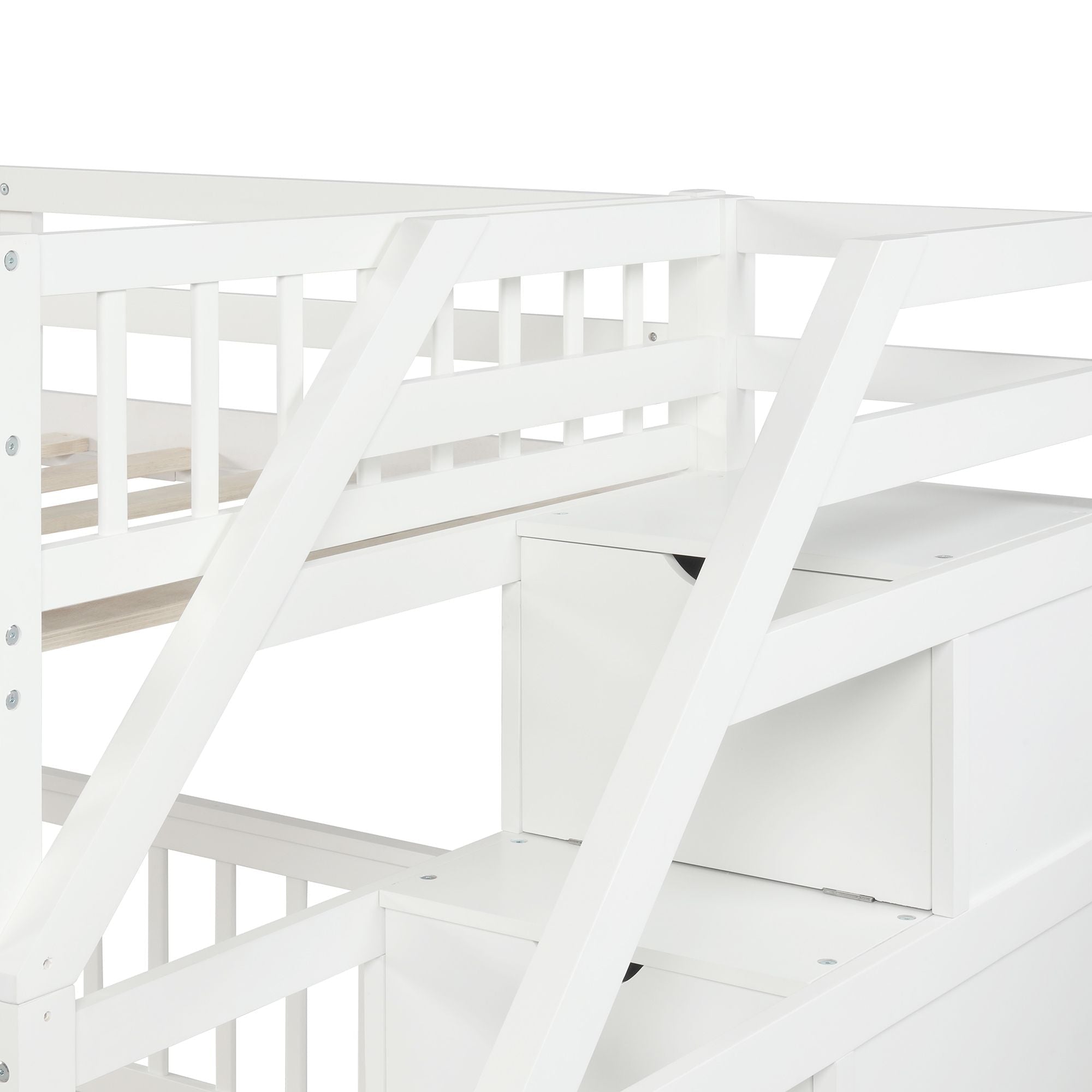 Space-Saving Twin over Full Wood Loft Bed with Staircase and Storage, Gray or White | Just Better Bunk Beds