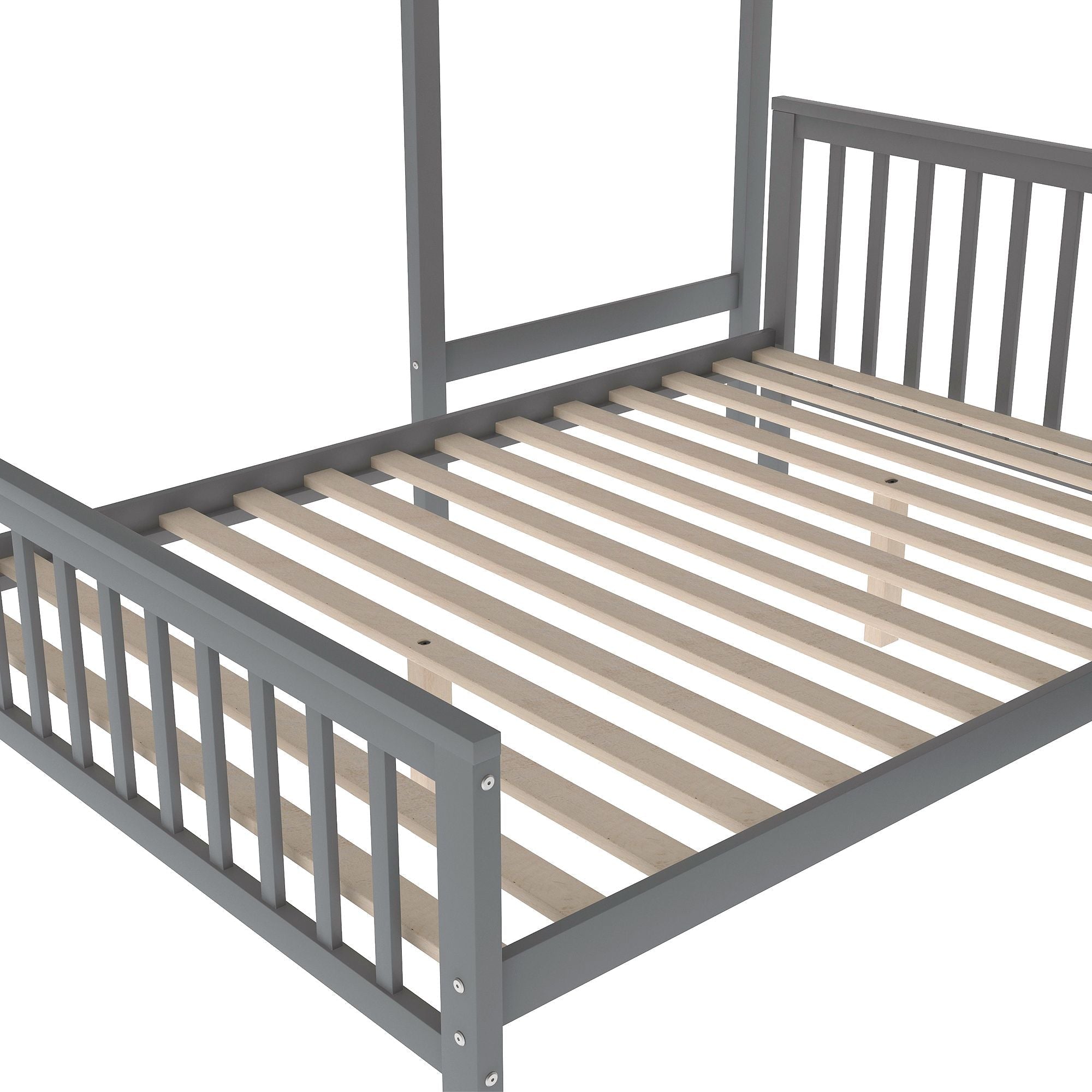 Space-Saving Twin over Full Wood Loft Bed with Staircase and Storage, Gray or White | Just Better Bunk Beds