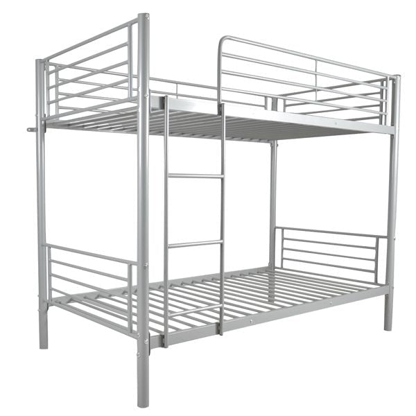 Space-Saving Twin Over Twin Gray Iron Bunk Bed with Ladder for Kids | Just Better Bunk Beds