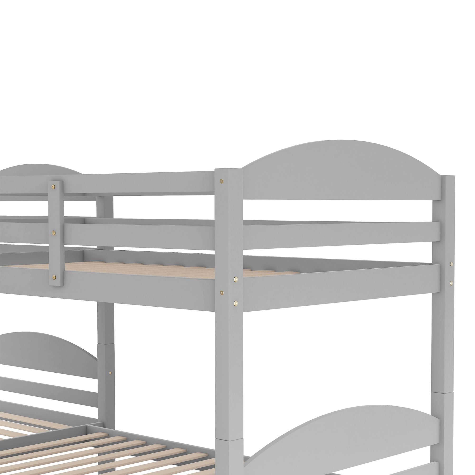 Space-Saving Twin-Over-Twin L-Shaped Wood Bunk Bed with Trundle and Gray Finish | Just Better Bunk Beds
