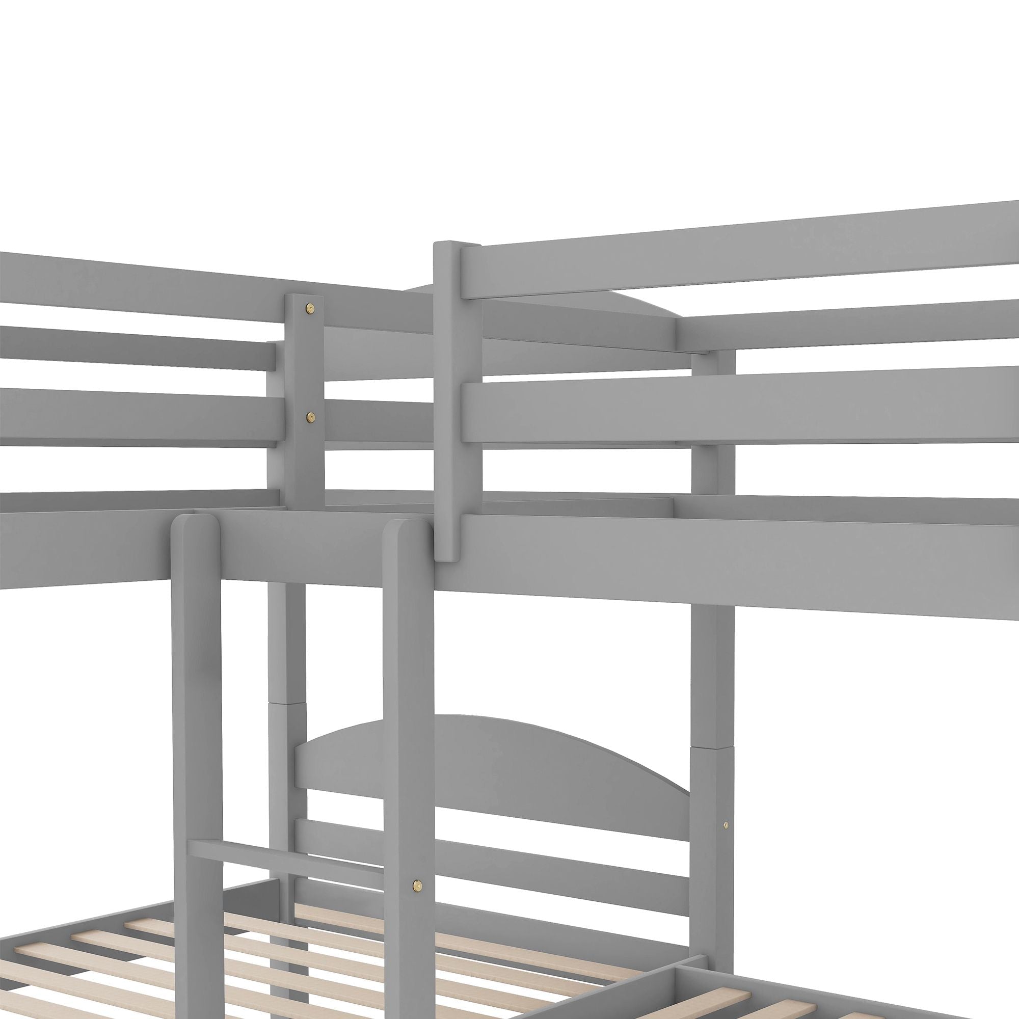 Space-Saving Twin-Over-Twin L-Shaped Wood Bunk Bed with Trundle and Gray Finish | Just Better Bunk Beds