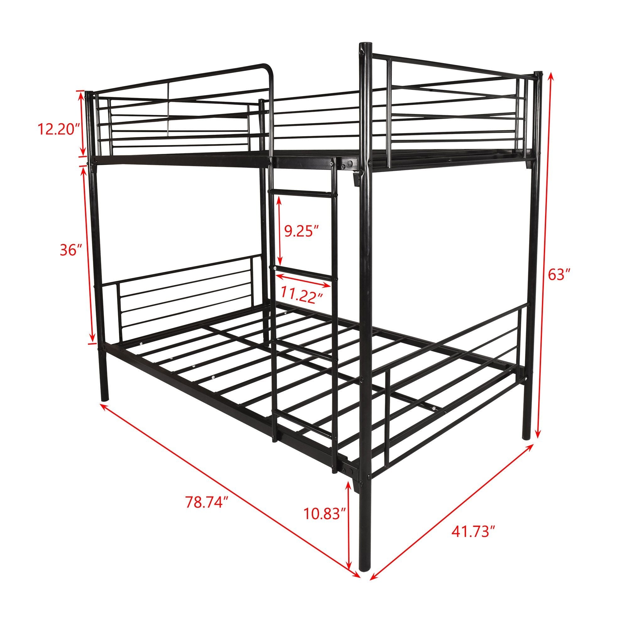 Space-Saving Twin over Twin Metal Bunk Bed with Ladder, Durable Iron Frame Black | Just Better Bunk Beds