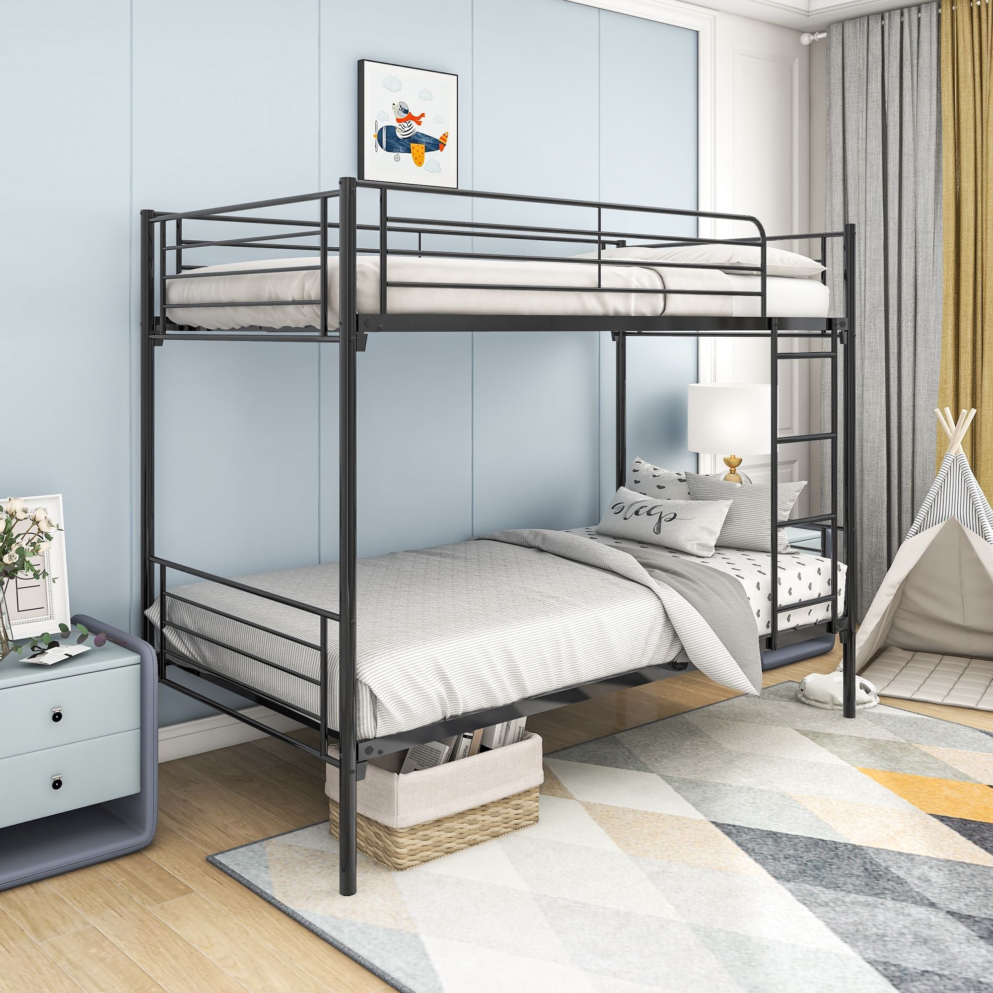Space-Saving Twin over Twin Metal Bunk Bed with Ladder, Durable Iron Frame Black | Just Better Bunk Beds