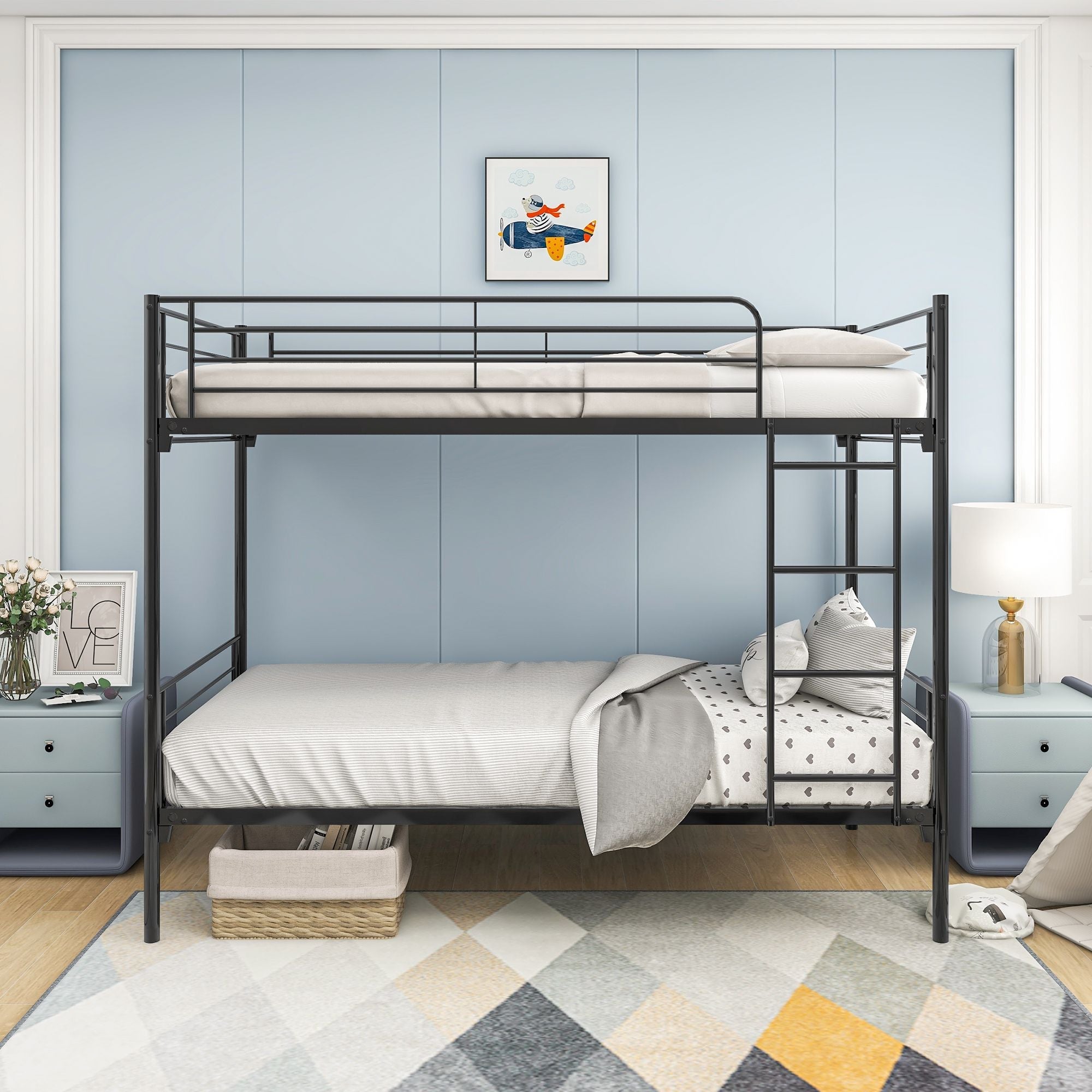 Space-Saving Twin over Twin Metal Bunk Bed with Ladder, Durable Iron Frame Black | Just Better Bunk Beds
