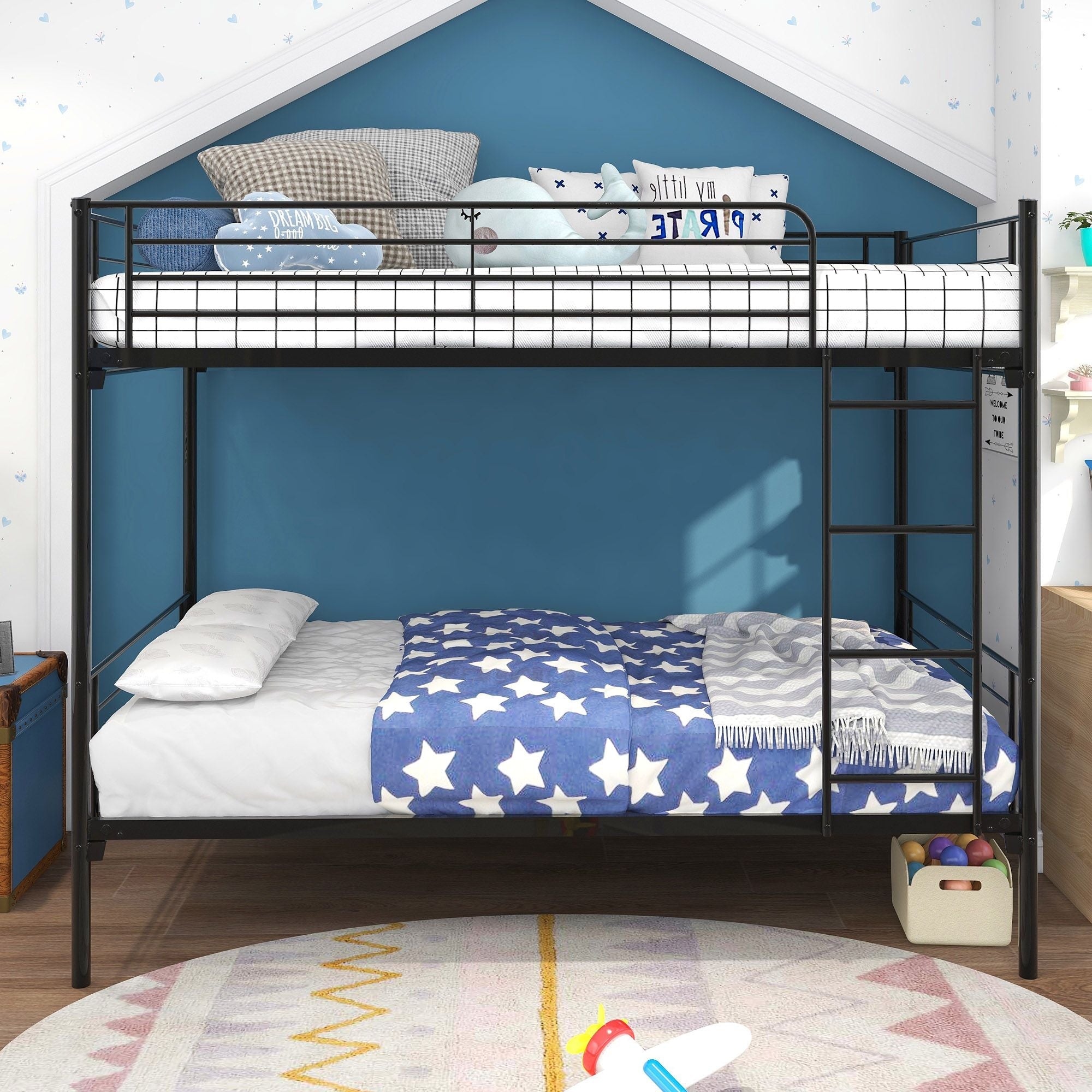 Space-Saving Twin over Twin Metal Bunk Bed with Ladder, Durable Iron Frame Black | Just Better Bunk Beds