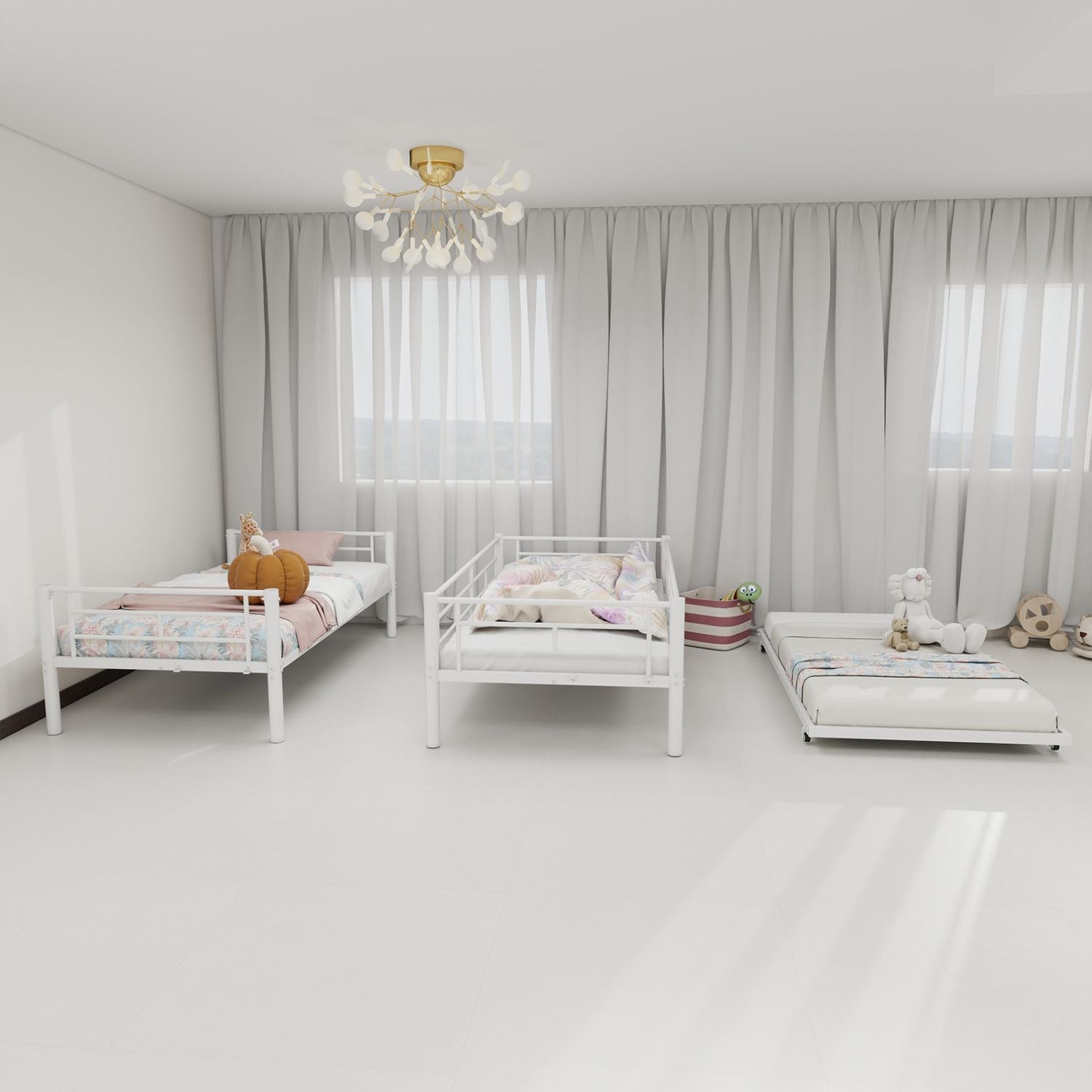 Space-Saving Twin over Twin Metal Bunk Bed with Noise Reduction and Safety Guardrail, White | Just Better Bunk Beds